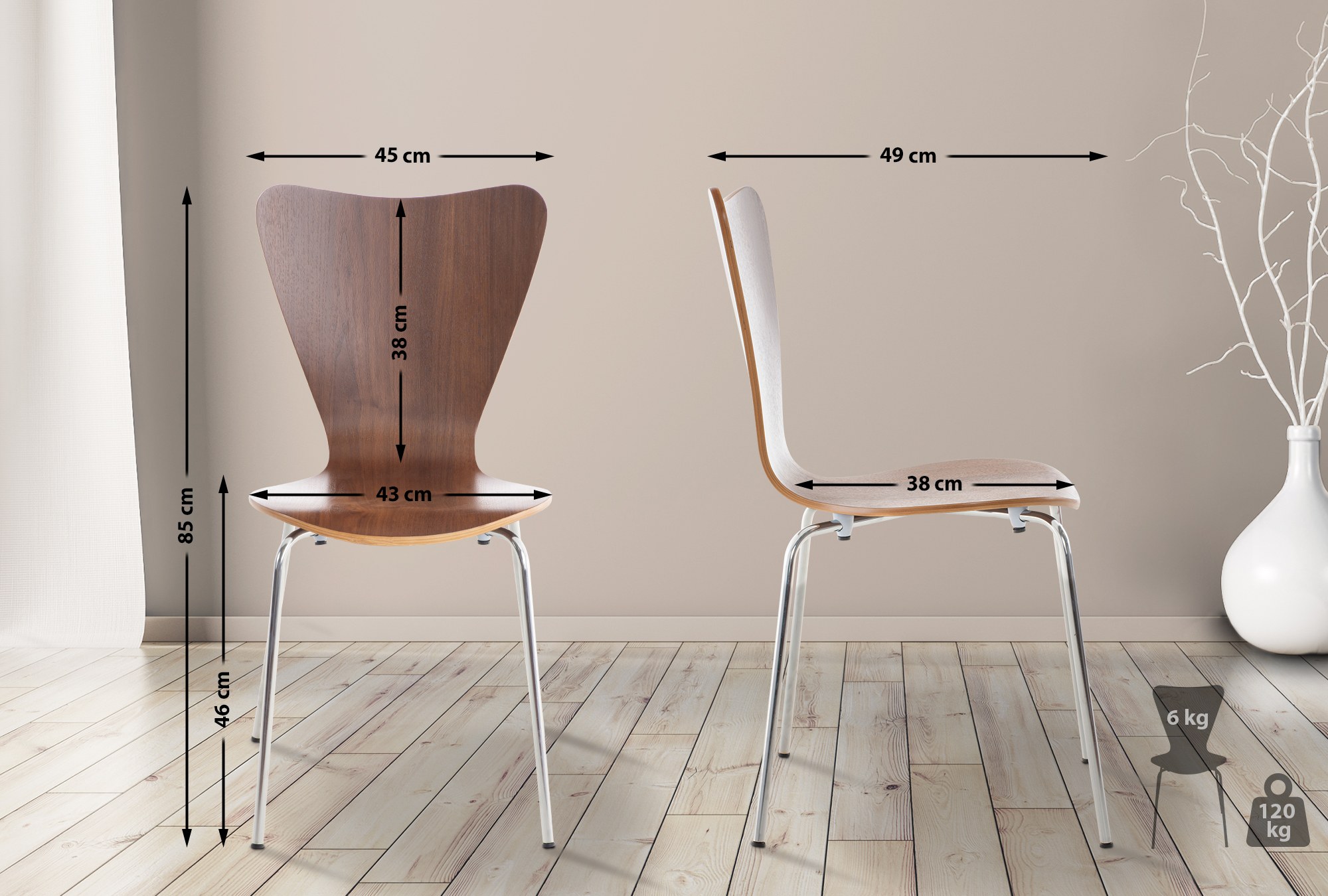 Lot de 2 chaises empilables Calisto Noyer