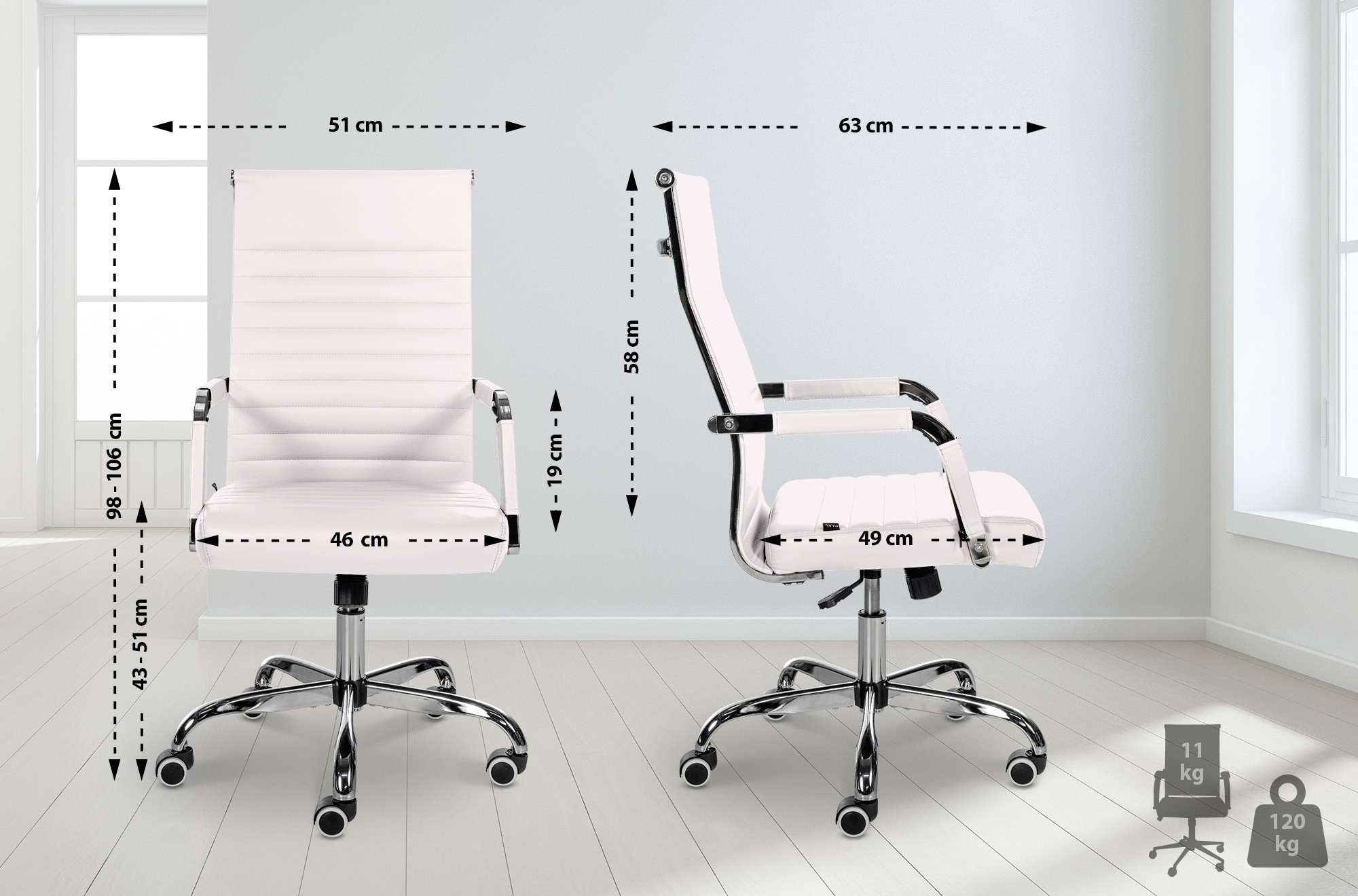 Chaise de bureau Amadora avec hauteur réglable et Pied en métal