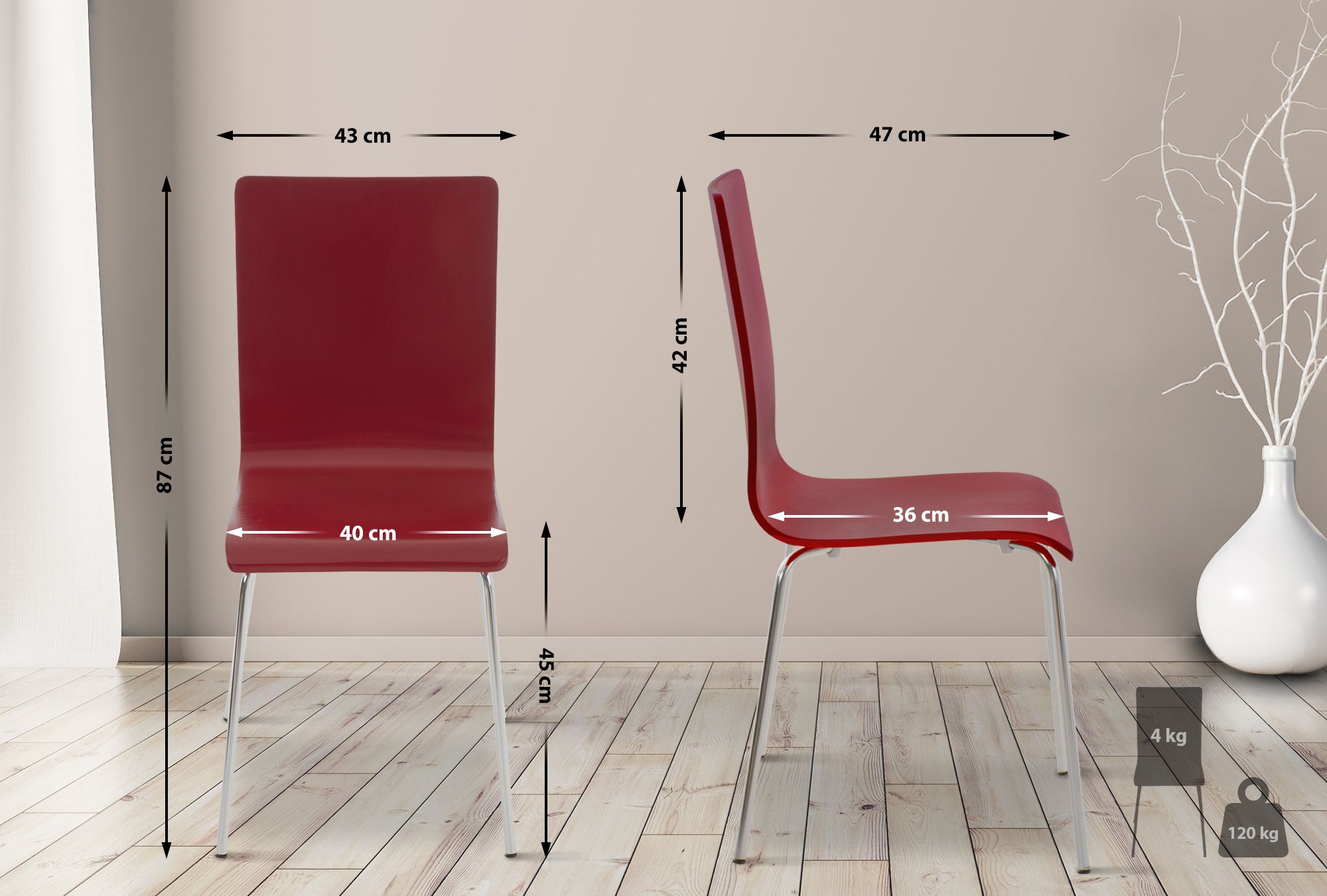 Set 2 Chaises Pepe en bois Rouge