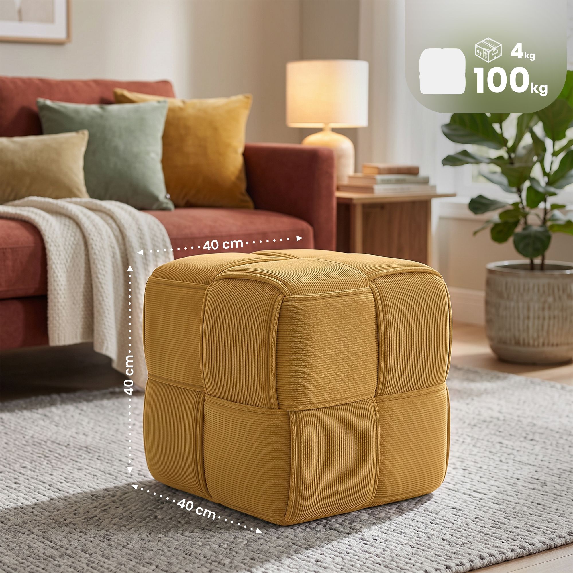 Pouf Forinta en velours côtelé