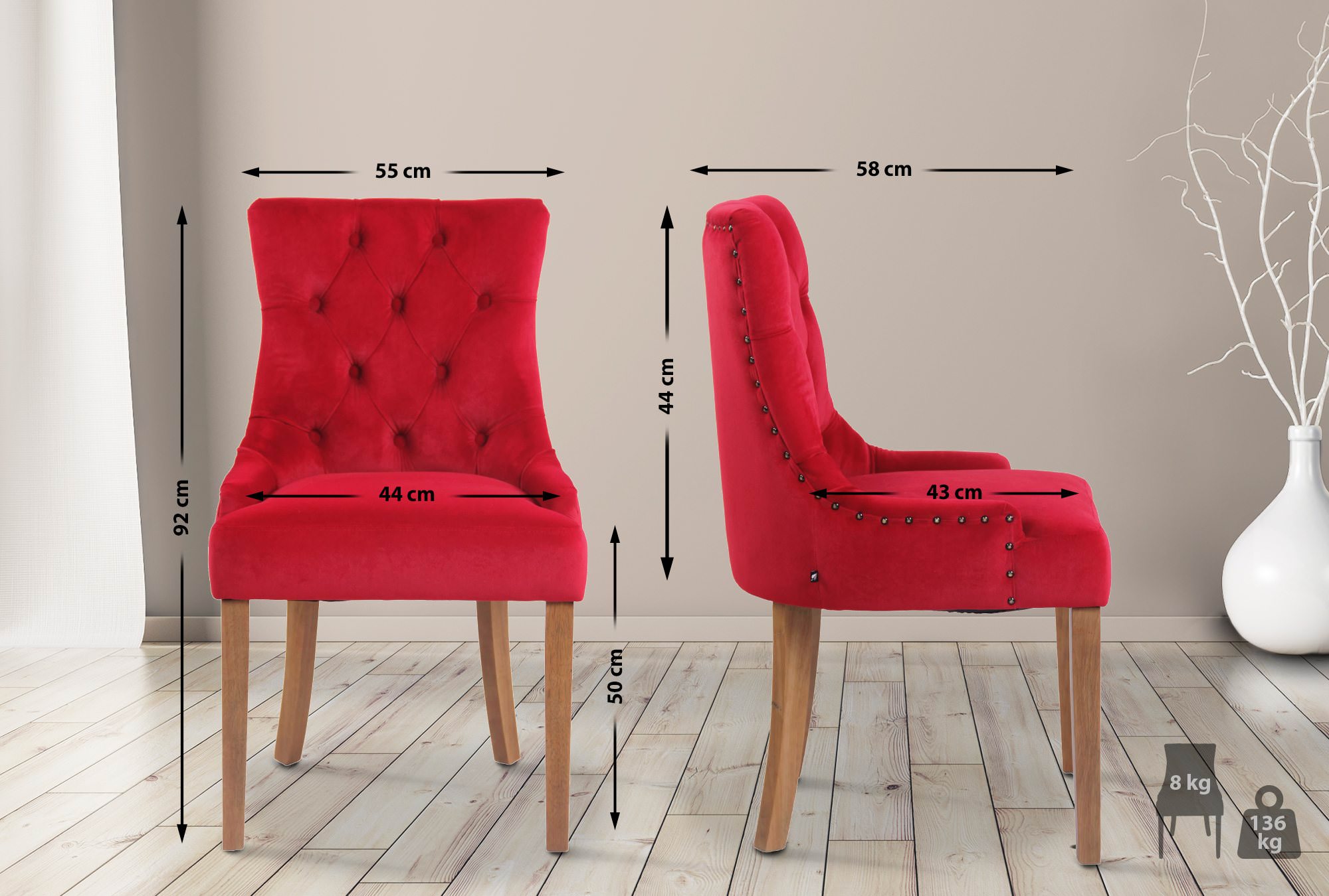 Chaise de salle à manger Aberdeen en Velours avec Piètement en bois d'hévéa