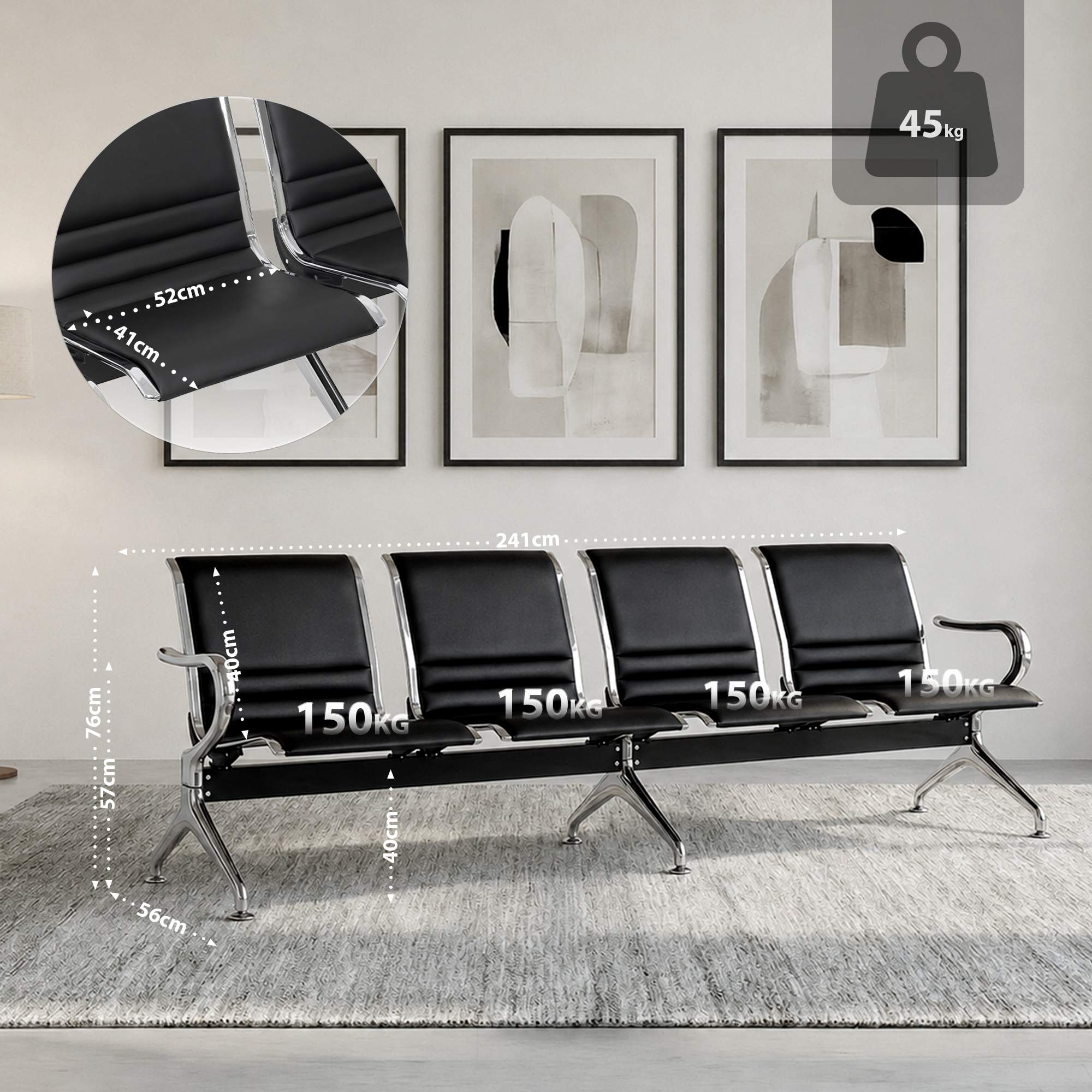 Banc d'attente Frankfurt - design moderne, assise confortable, montage facile, ideal pour halls et espaces publics