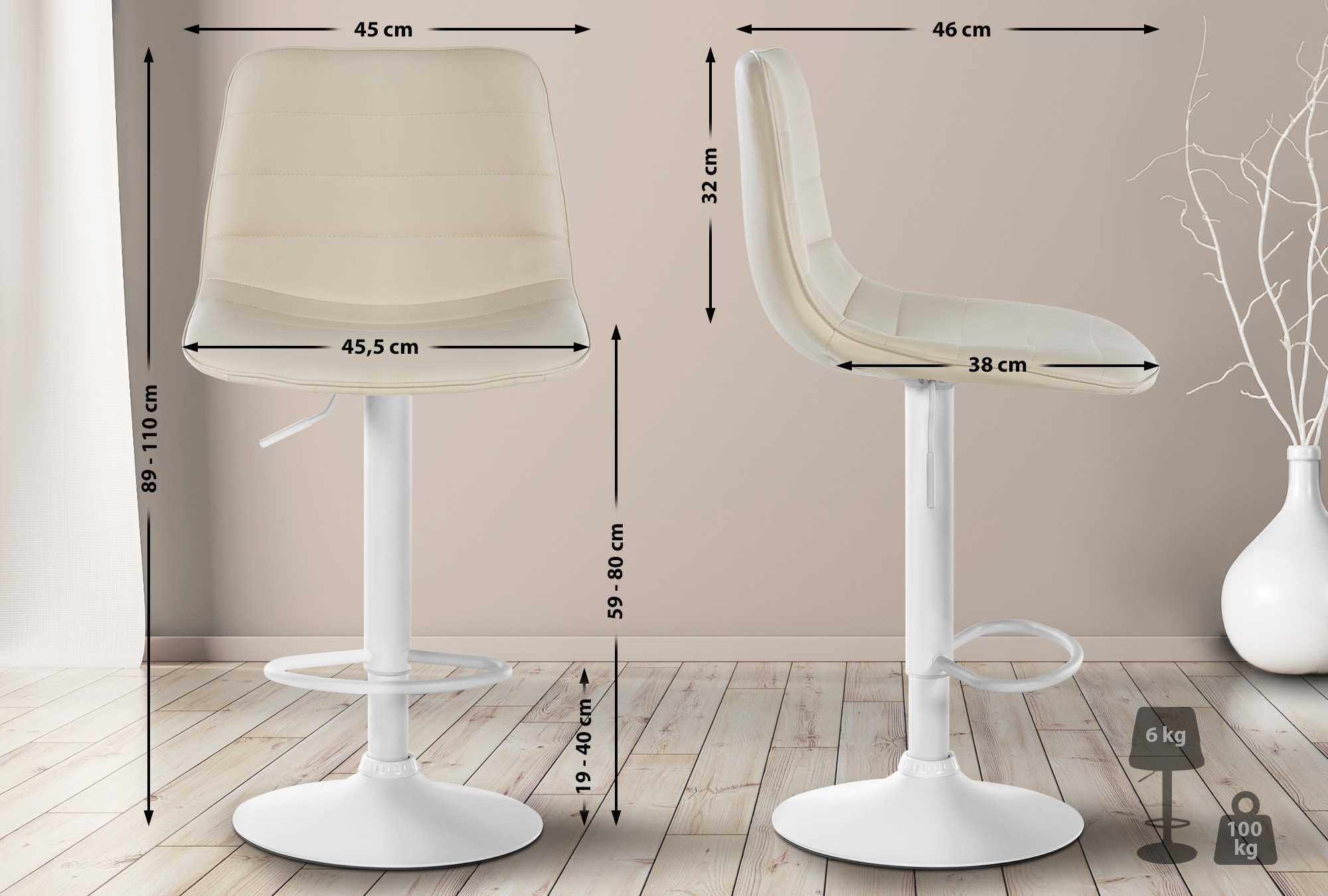 Tabouret de bar Lex en Similicuir Pied trompette en Métal
