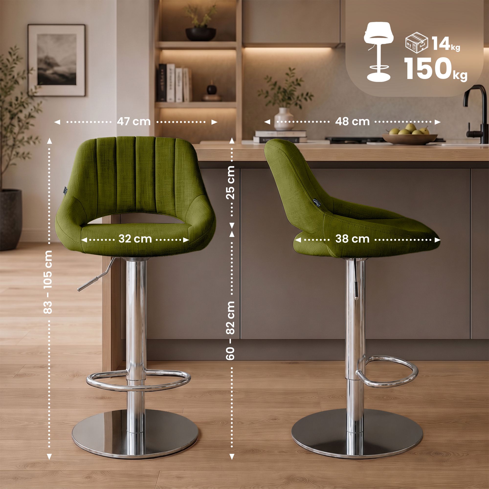Lot de 2 tabourets de bar Milet chromés avec socles extra lourds