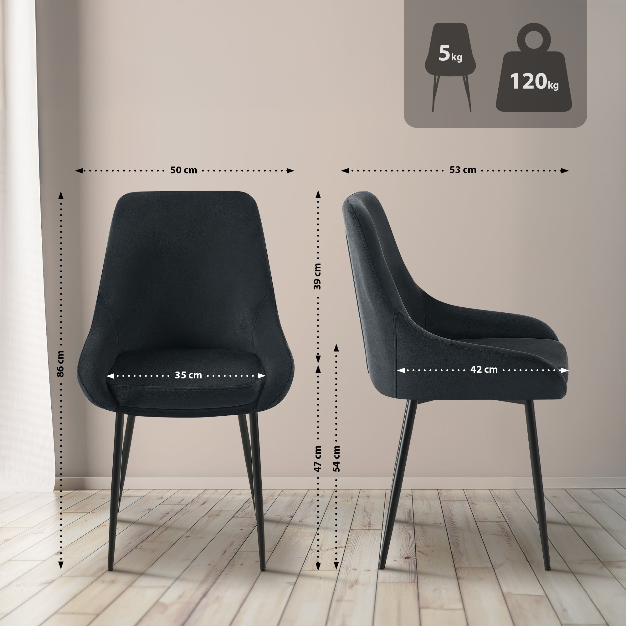 Chaise de salle à manger Elmira velours