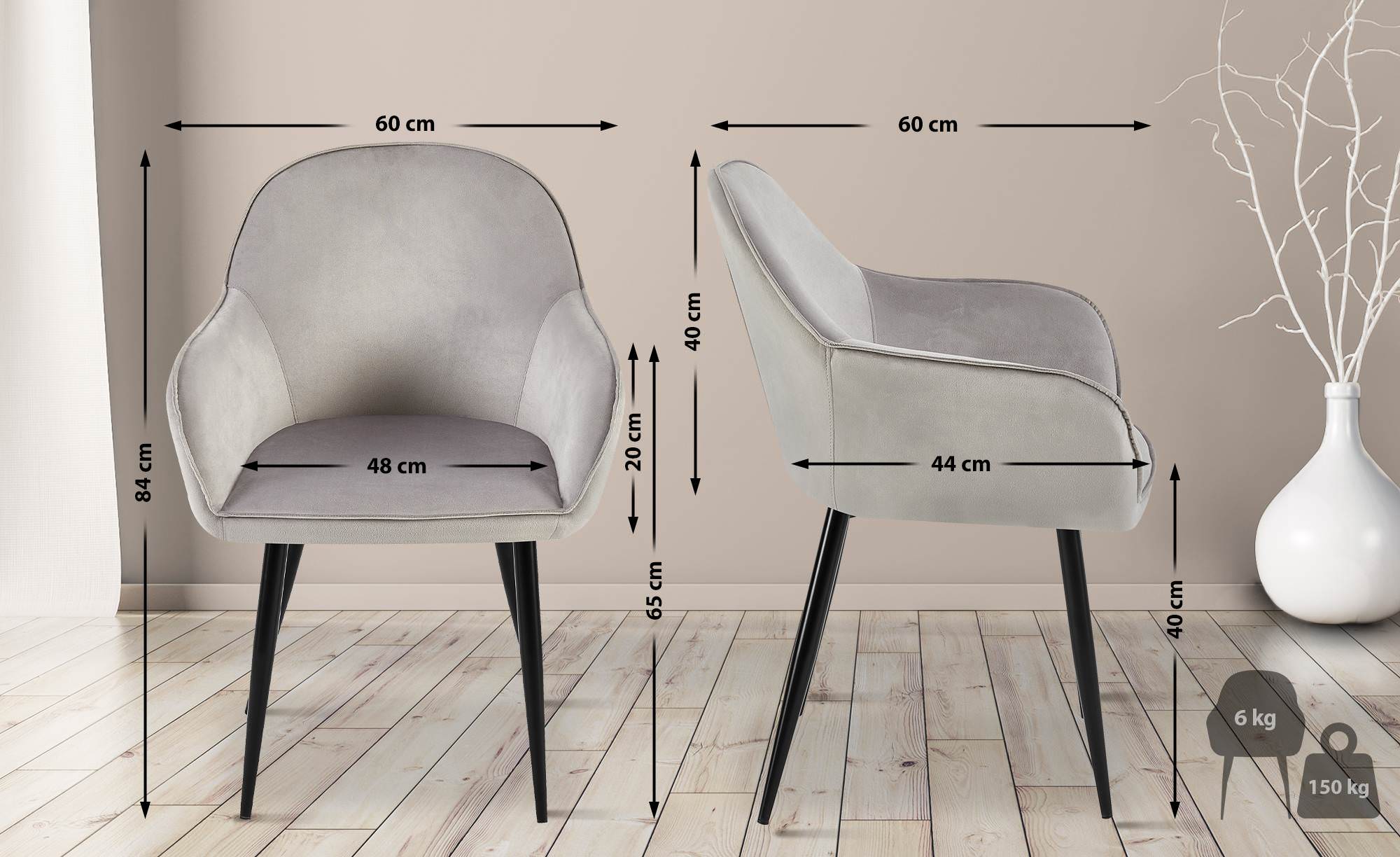 Lot de 2 chaises de salle à manger Boise velours