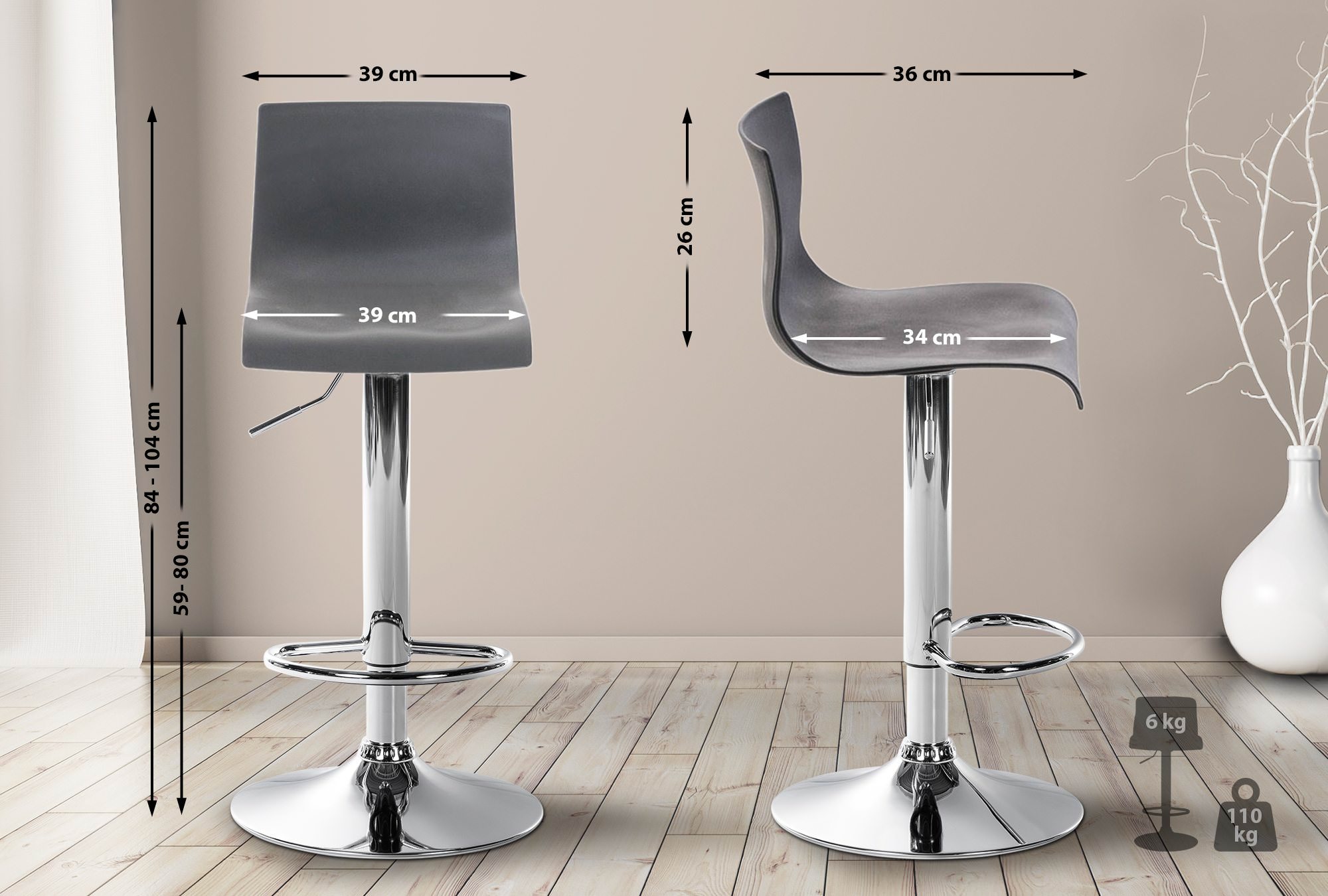 Tabouret de bar Hover Réglable en Hauteur Assise Plastique