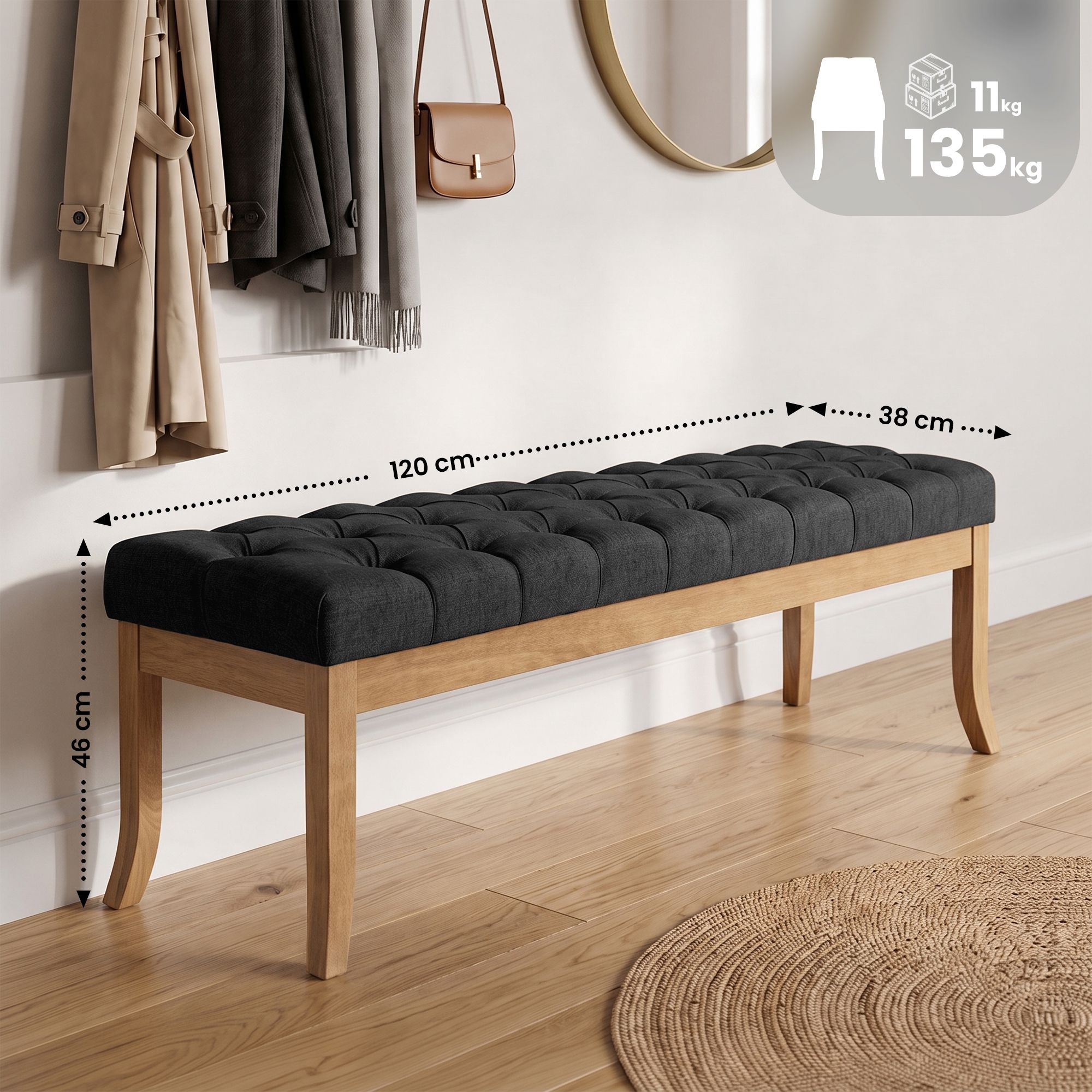 Banquette Ramses en tissu avec piètement en bois clair