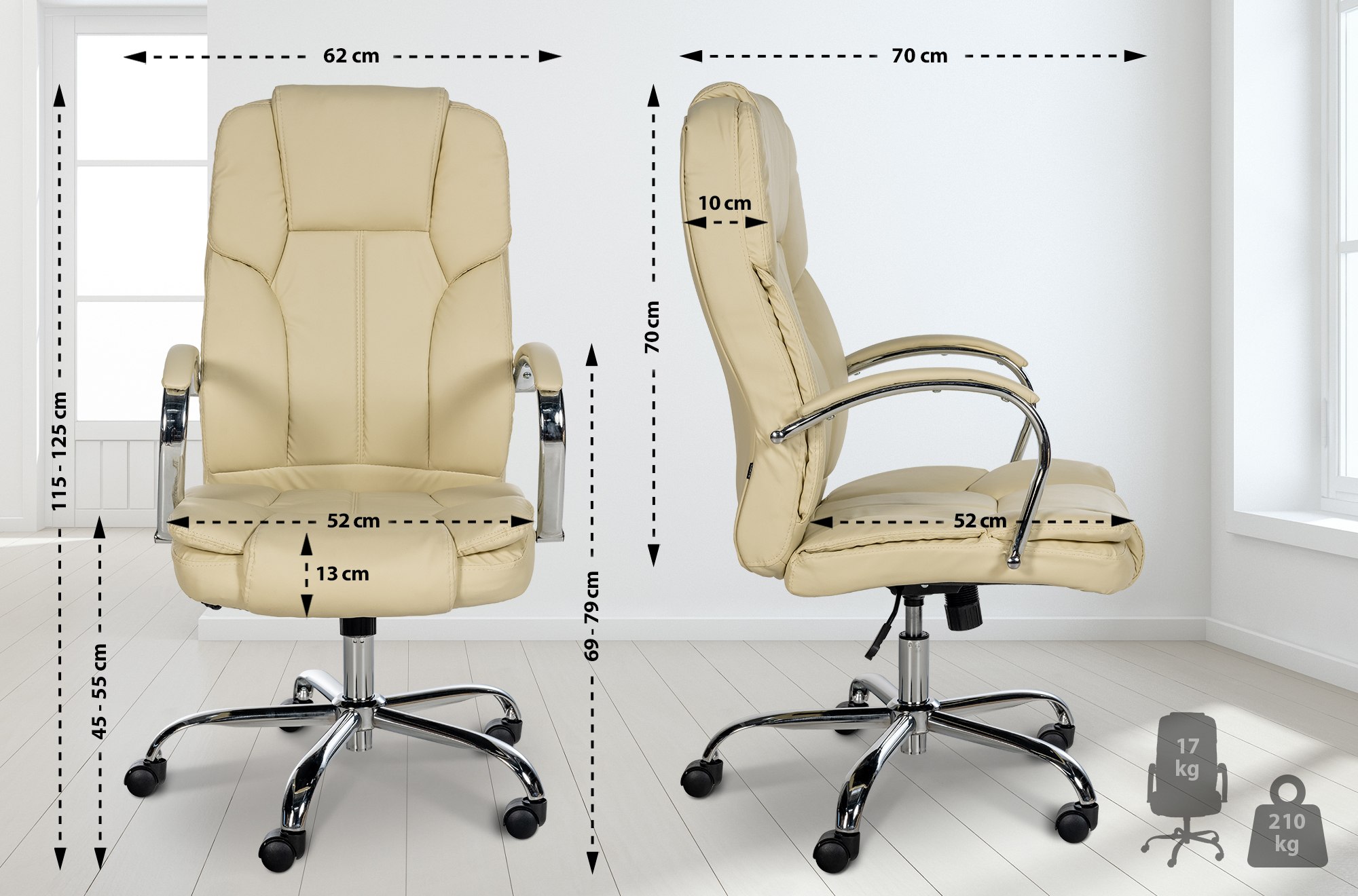 Fauteuil de bureau XXL Xanthos en Similicuir avec une  capacité de charge de 210 kg