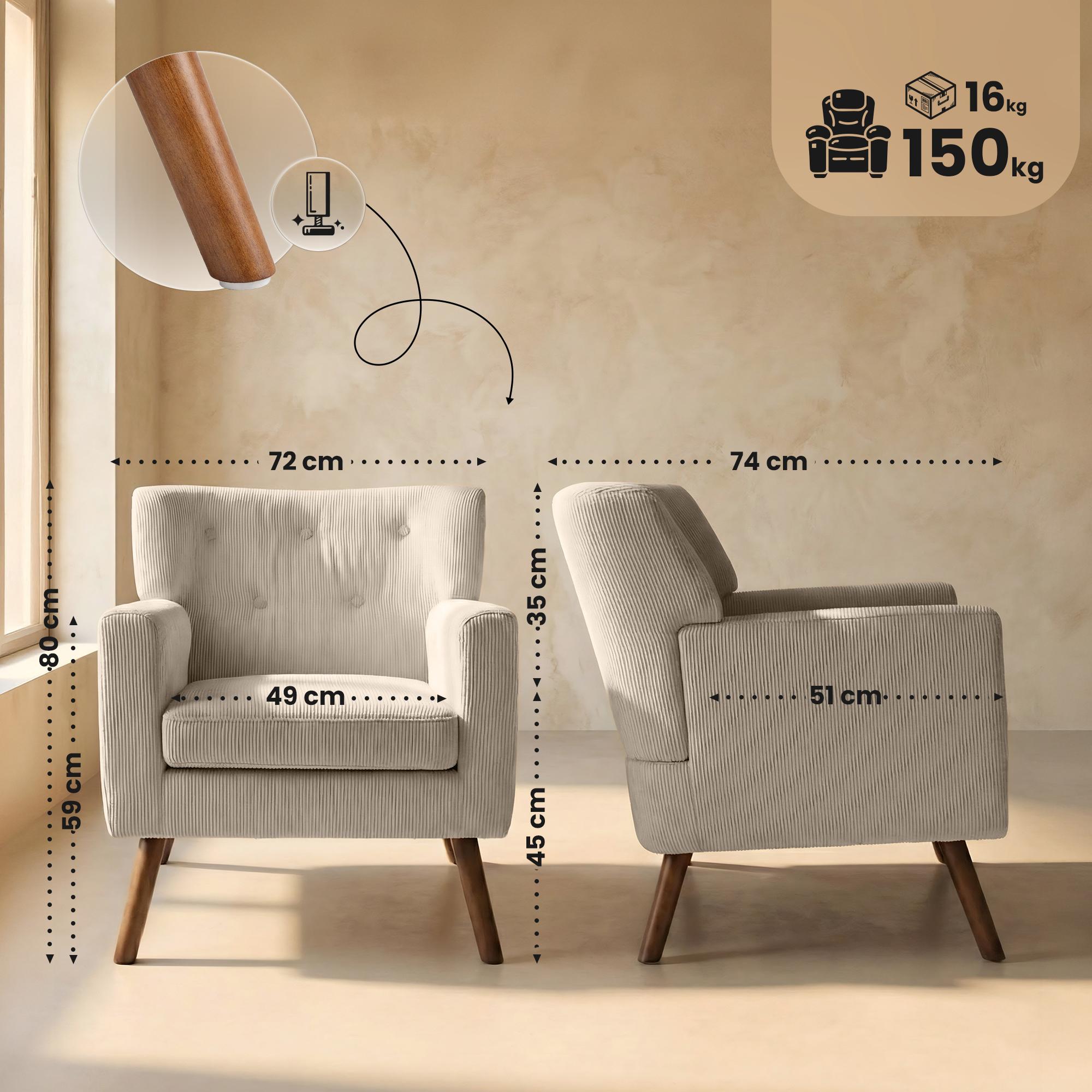 Fauteuil Kioni en velours cotele