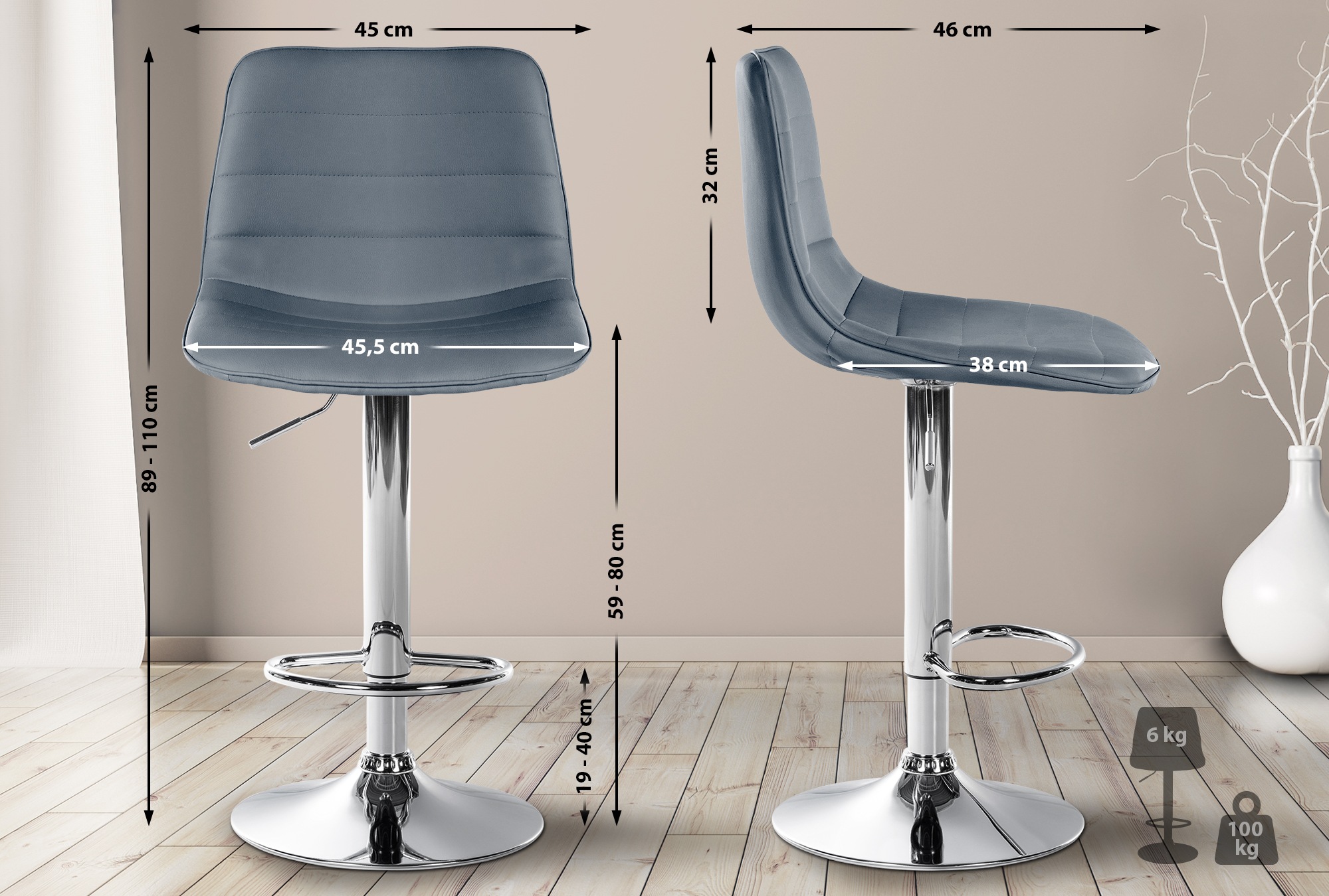 Tabouret de bar Lex en Similicuir Pied trompette en Métal