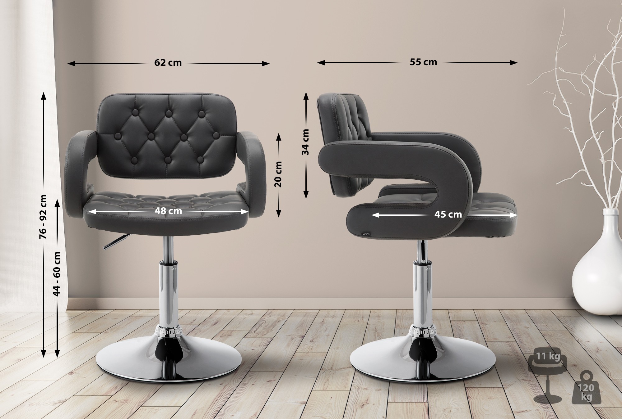 Chaise Lounge Dublin Similicuir - Piètement avec colonne centrale en métal chromé