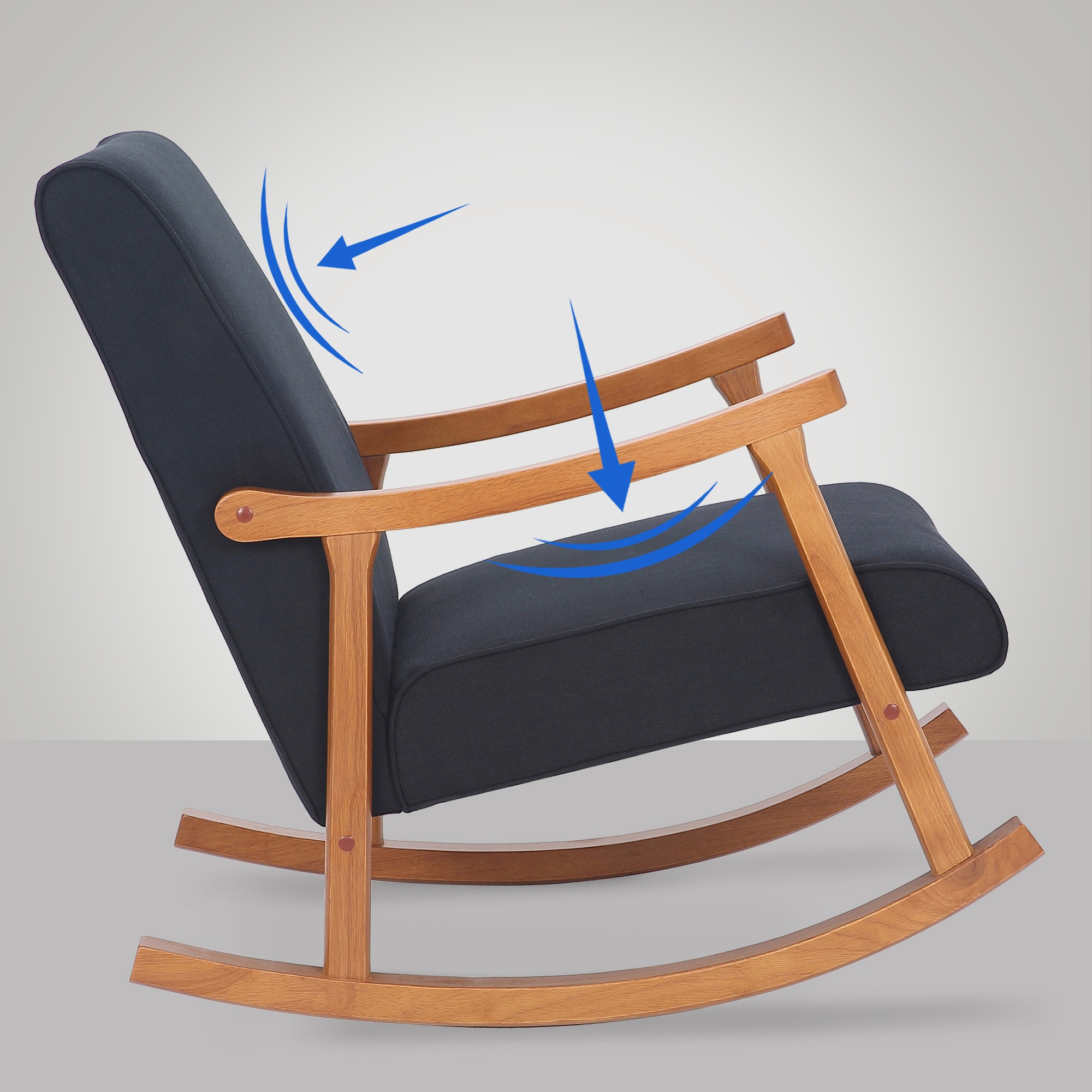 Chaise à bascule Morelia en tissu avec pieds Noyer