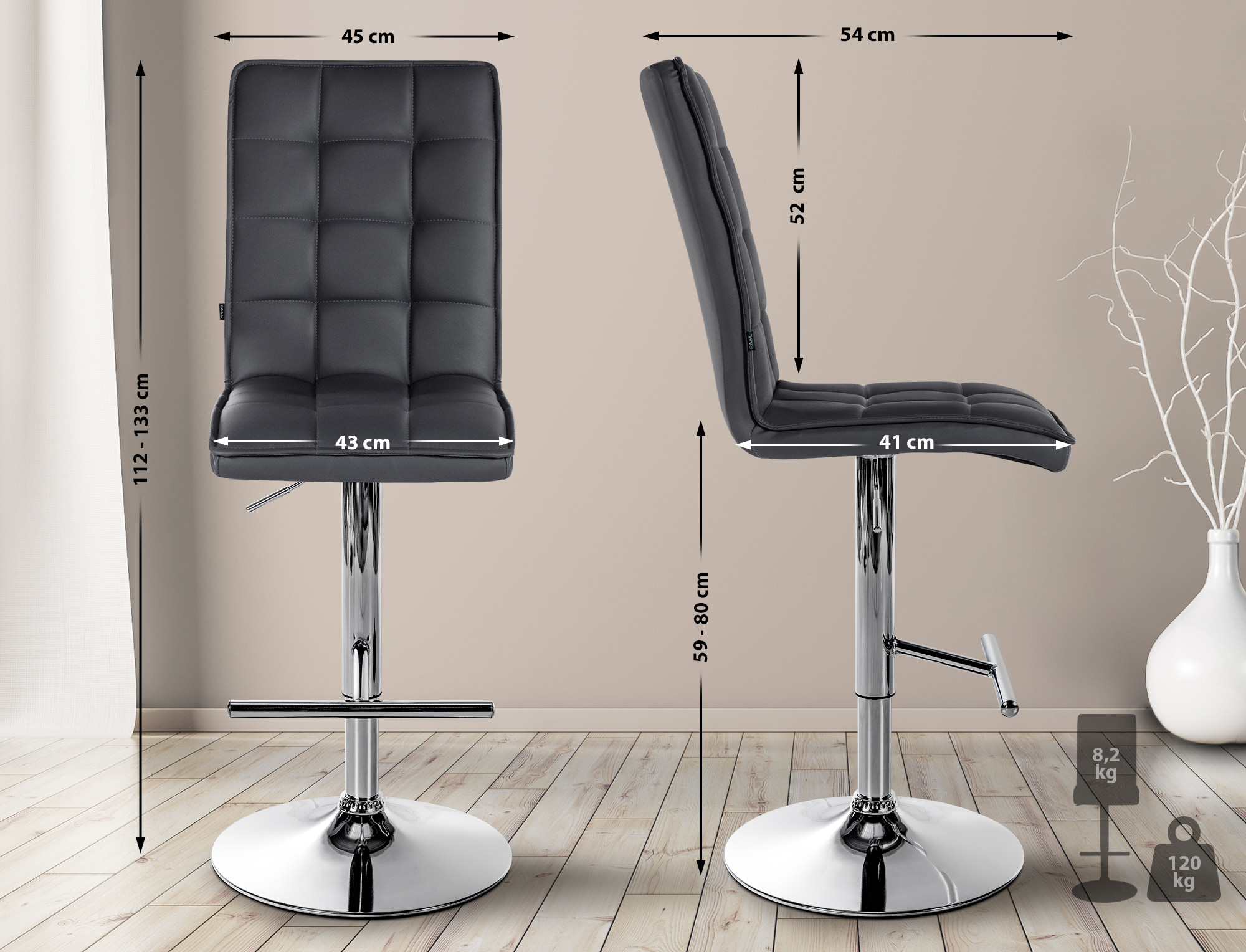 Tabouret de bar Peking en Similicuir réglable et pivotant