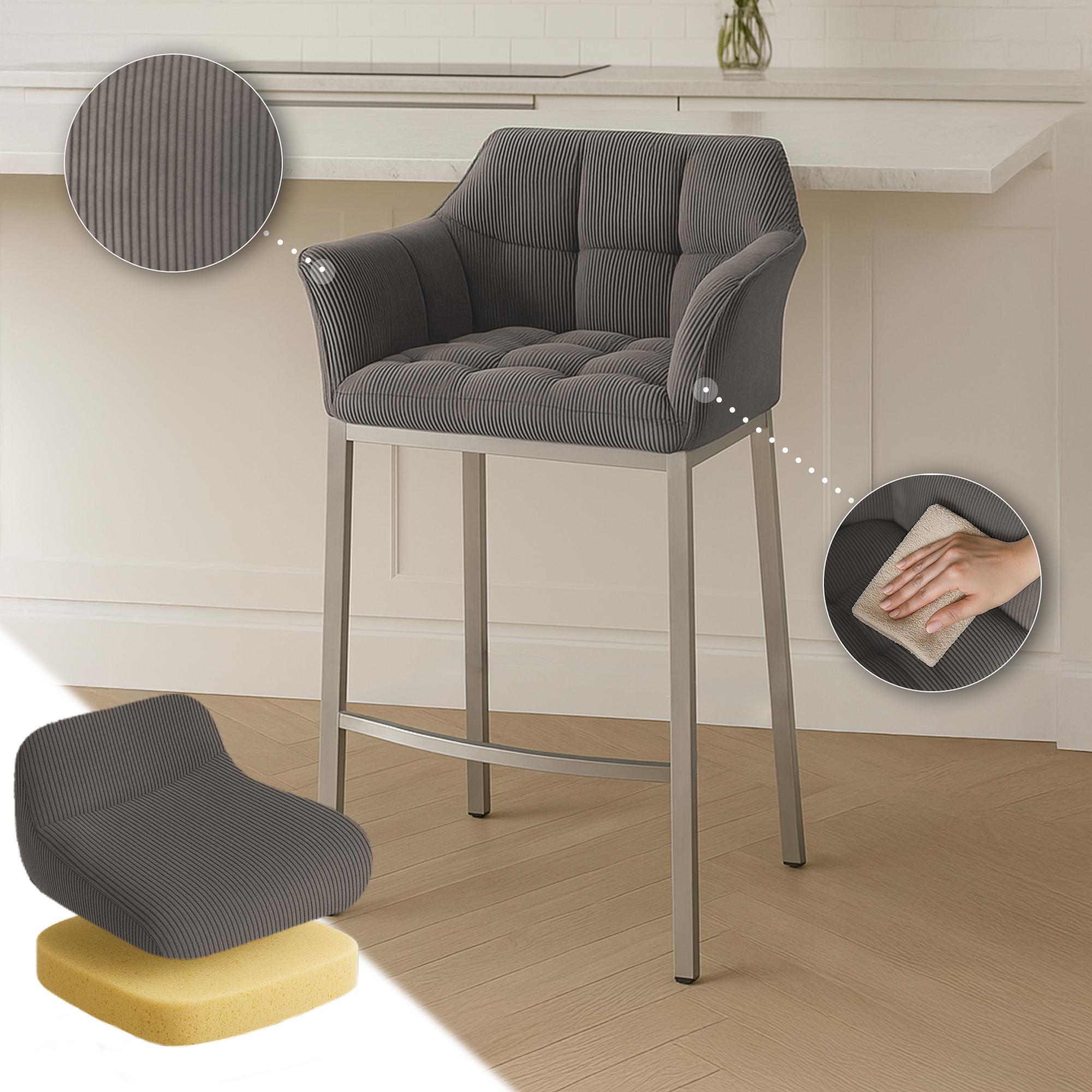 Tabouret de Bar Damaso en Velours Côtelé avec Piétement à Quatre Pieds