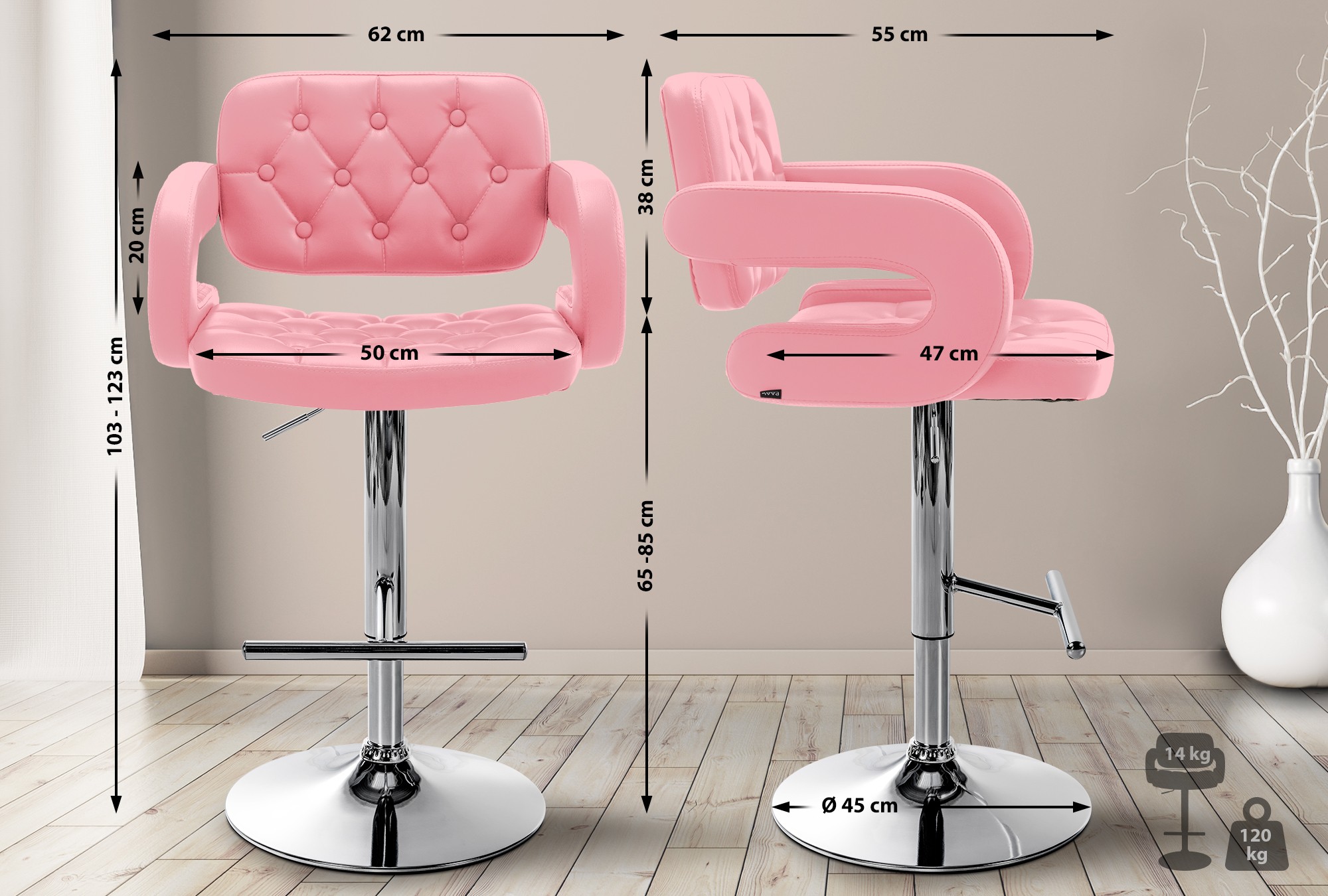 Tabouret de bar Dublin similicuir avec pied en métal