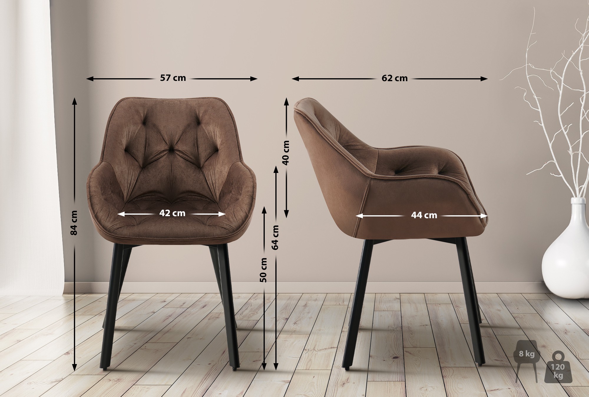 Lot de 2 Chaises de Salle à Manger Pivotantes Antigo en Velours