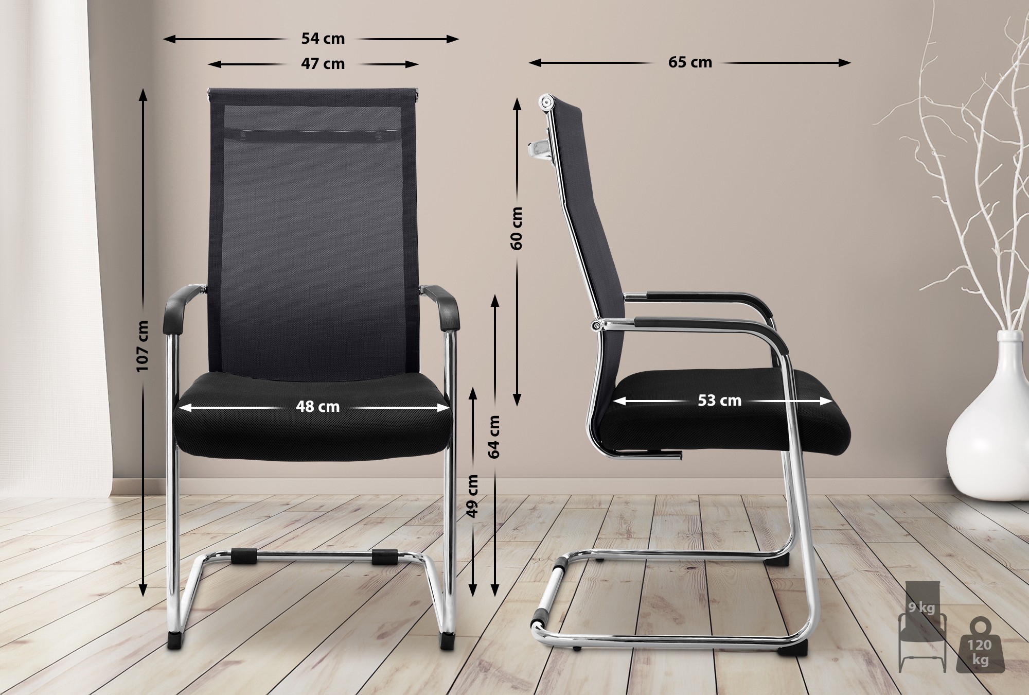 Chaise cantilever Brenda avec revétement en maille et Pied luge en métal