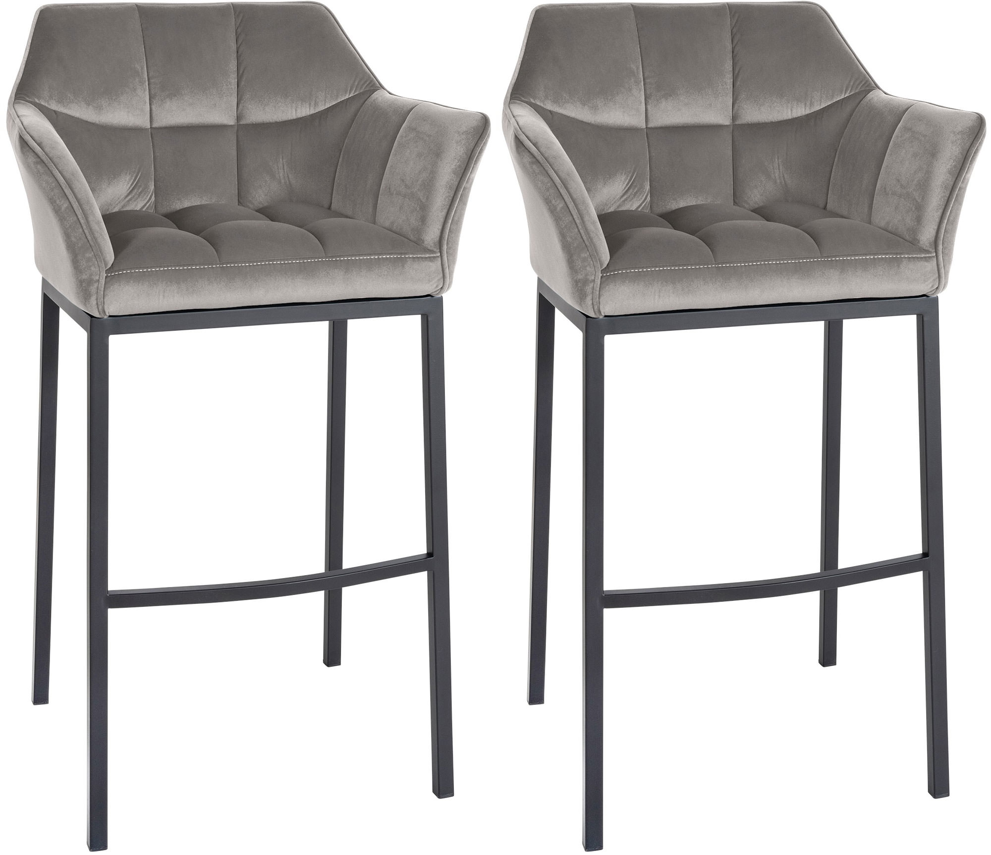 Lot de 2 tabourets de bar Damaso en velours avec piètement à quatre pieds
