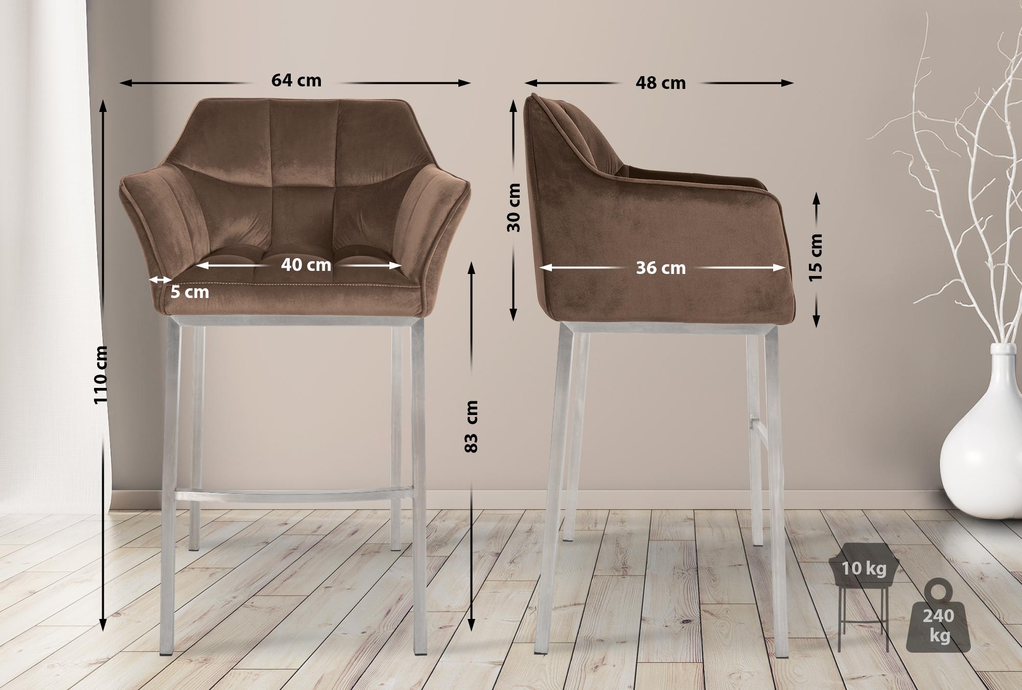 Lot de 2 tabourets de bar Damaso en velours avec piètement à quatre pieds