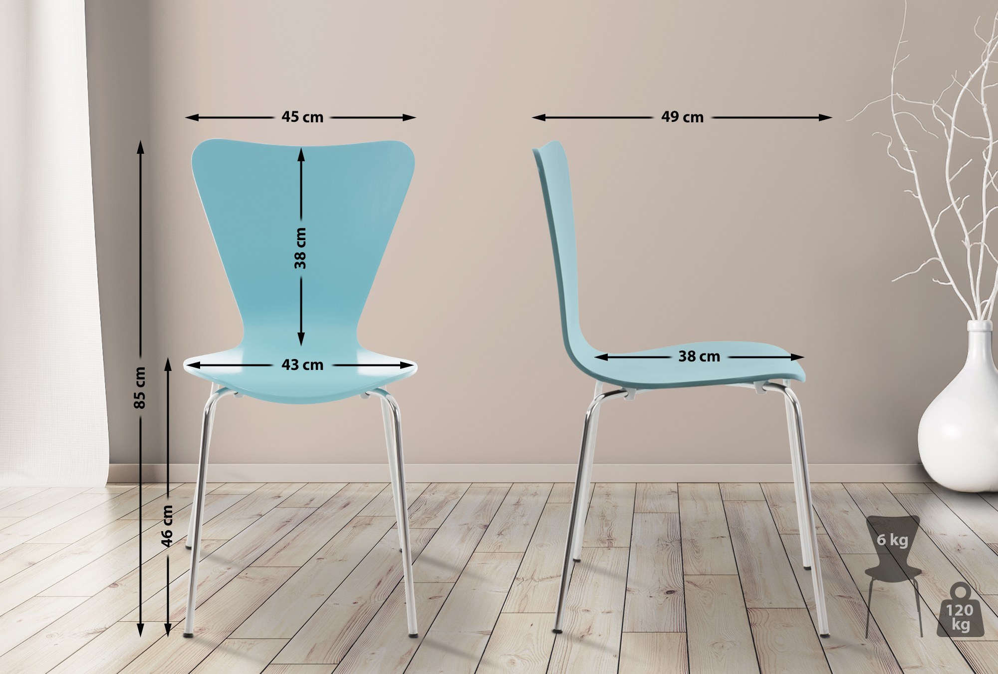 Lot de 2 chaises empilables Calisto Bleu clair