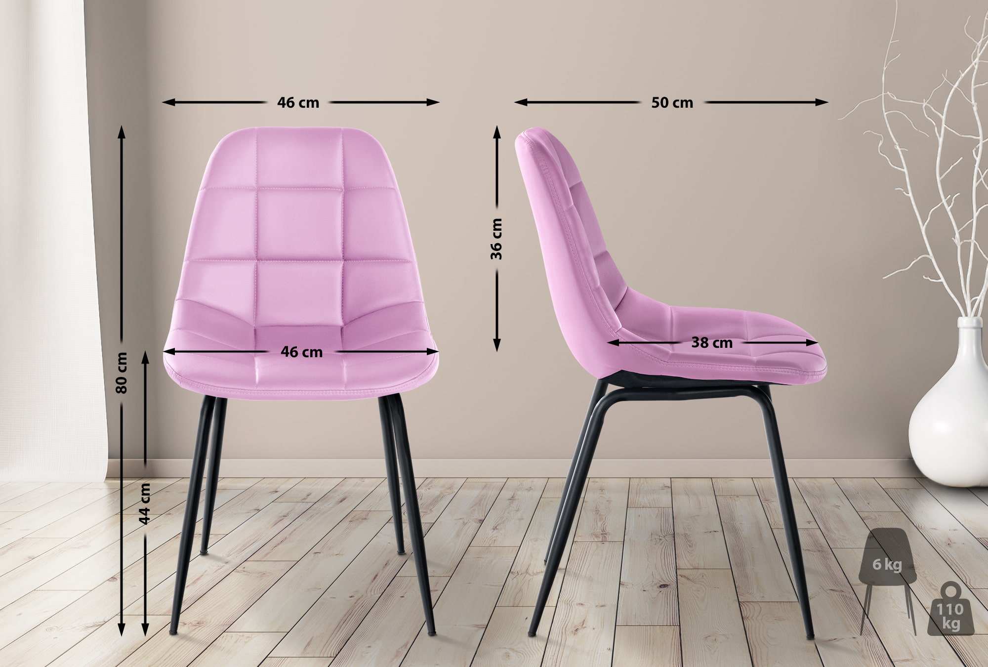 Chaise de salle à manger Tom avec Pieds en métal noir
