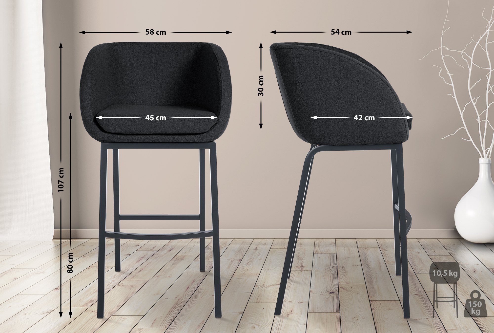 Tabouret de bar Rockhill feutre