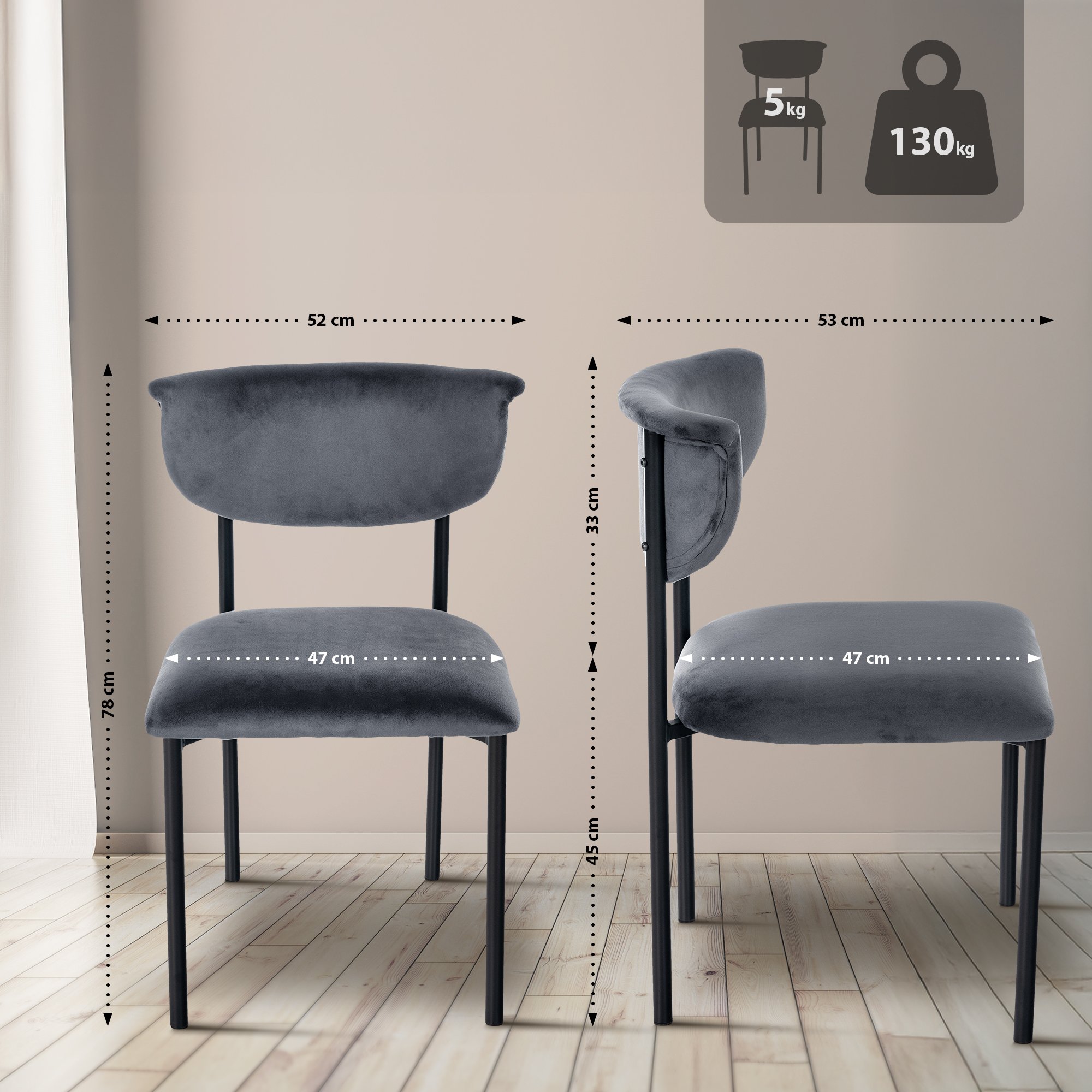 Lot de 2 chaises de salle à manger Gambell en velours