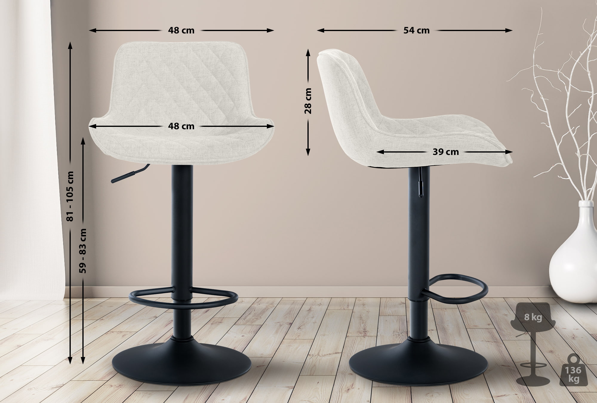 Tabouret de bar Minosa réglable et pivotant