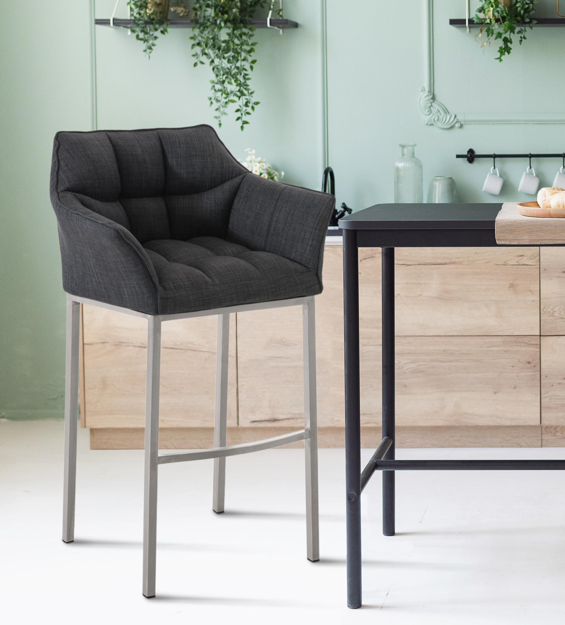 Lot de 2 tabourets de bar Damaso en tissu avec piètement à quatre pieds