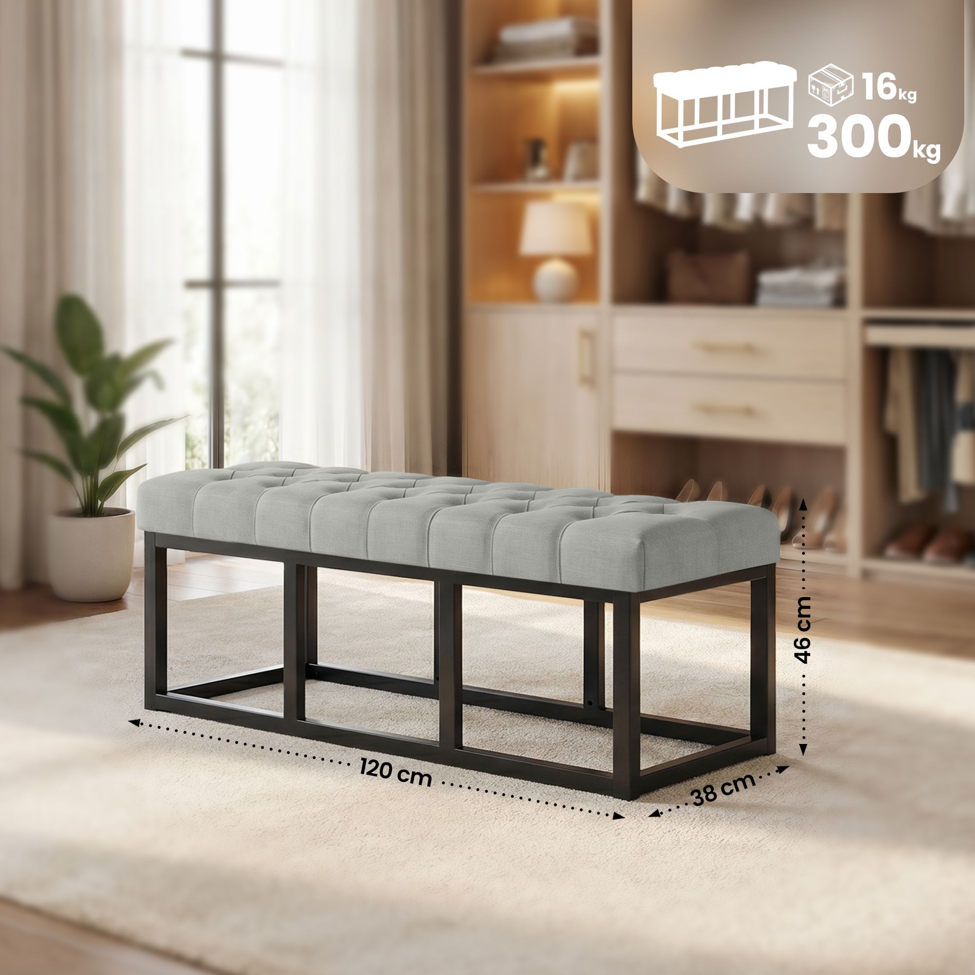Banc Amun en tissu avec structure noire