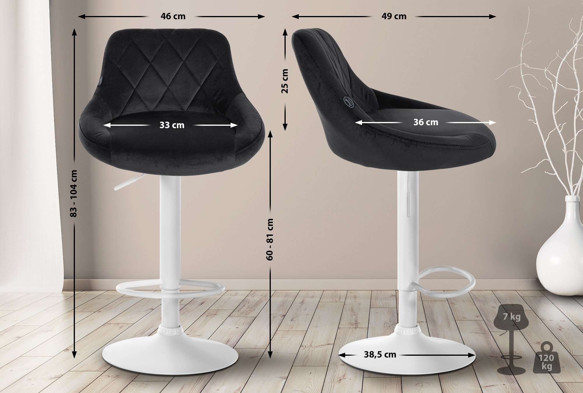 Tabouret de bar Lazio en velours avec pied en métal