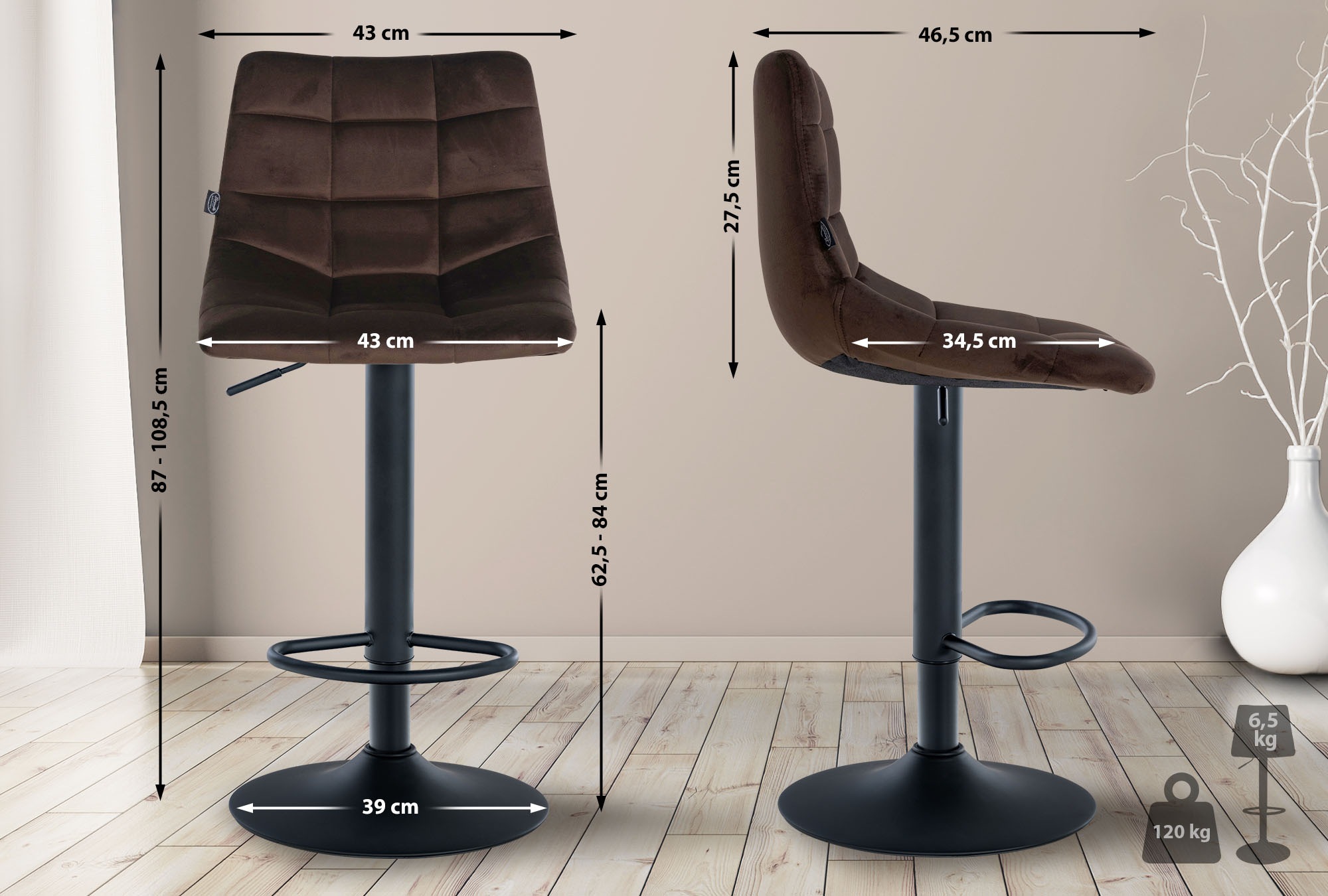 Lot de 2 tabourets de bar Jerry velours