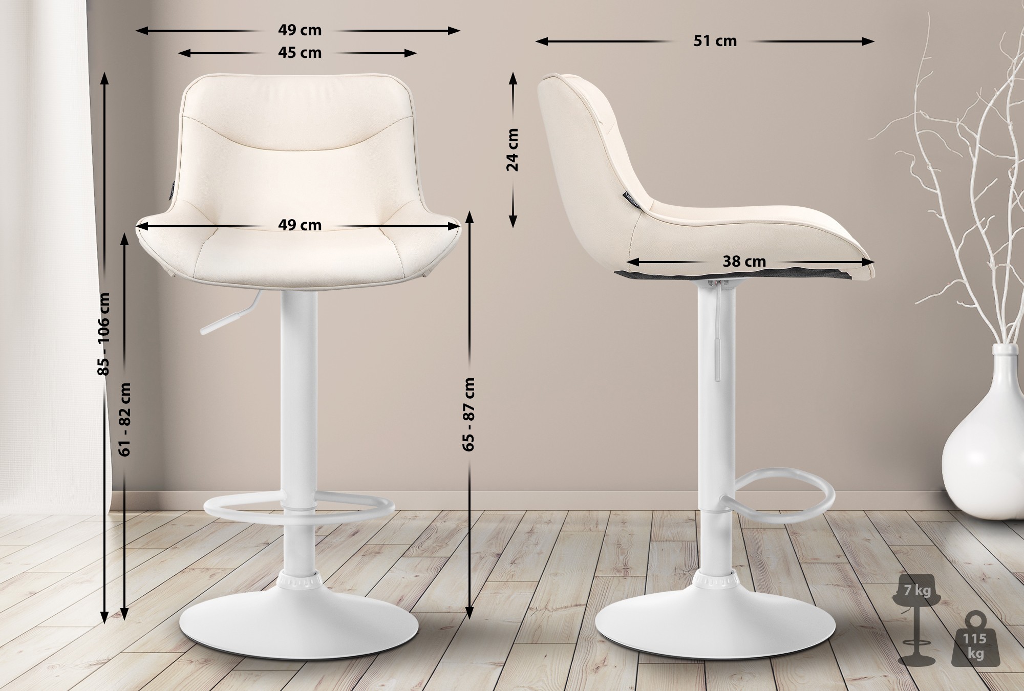 Lot de 2 tabourets de bar Vonore en similicuir
