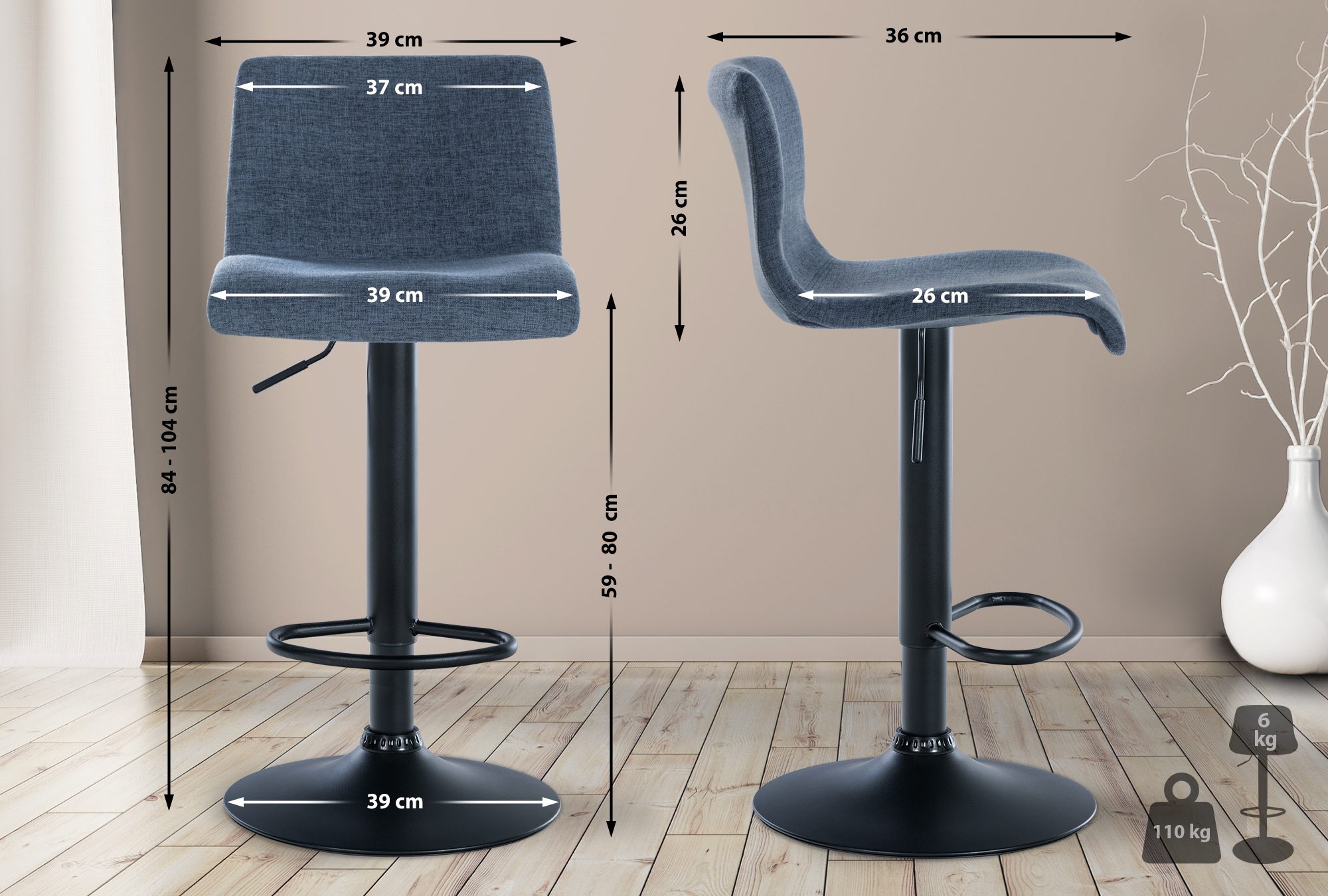 Lot de 2 tabourets de bar Branford