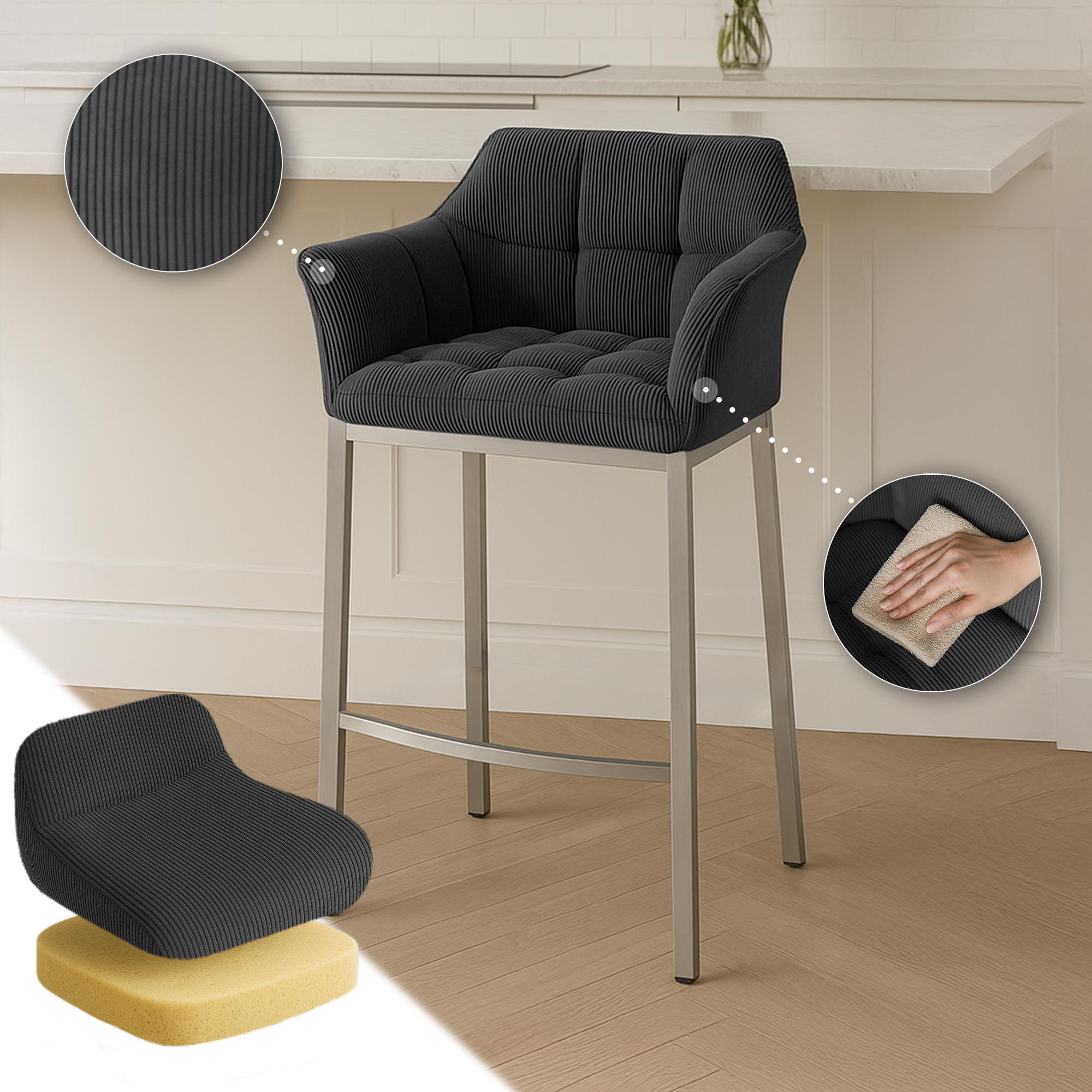 Tabouret de Bar Damaso en Velours Côtelé avec Piétement à Quatre Pieds