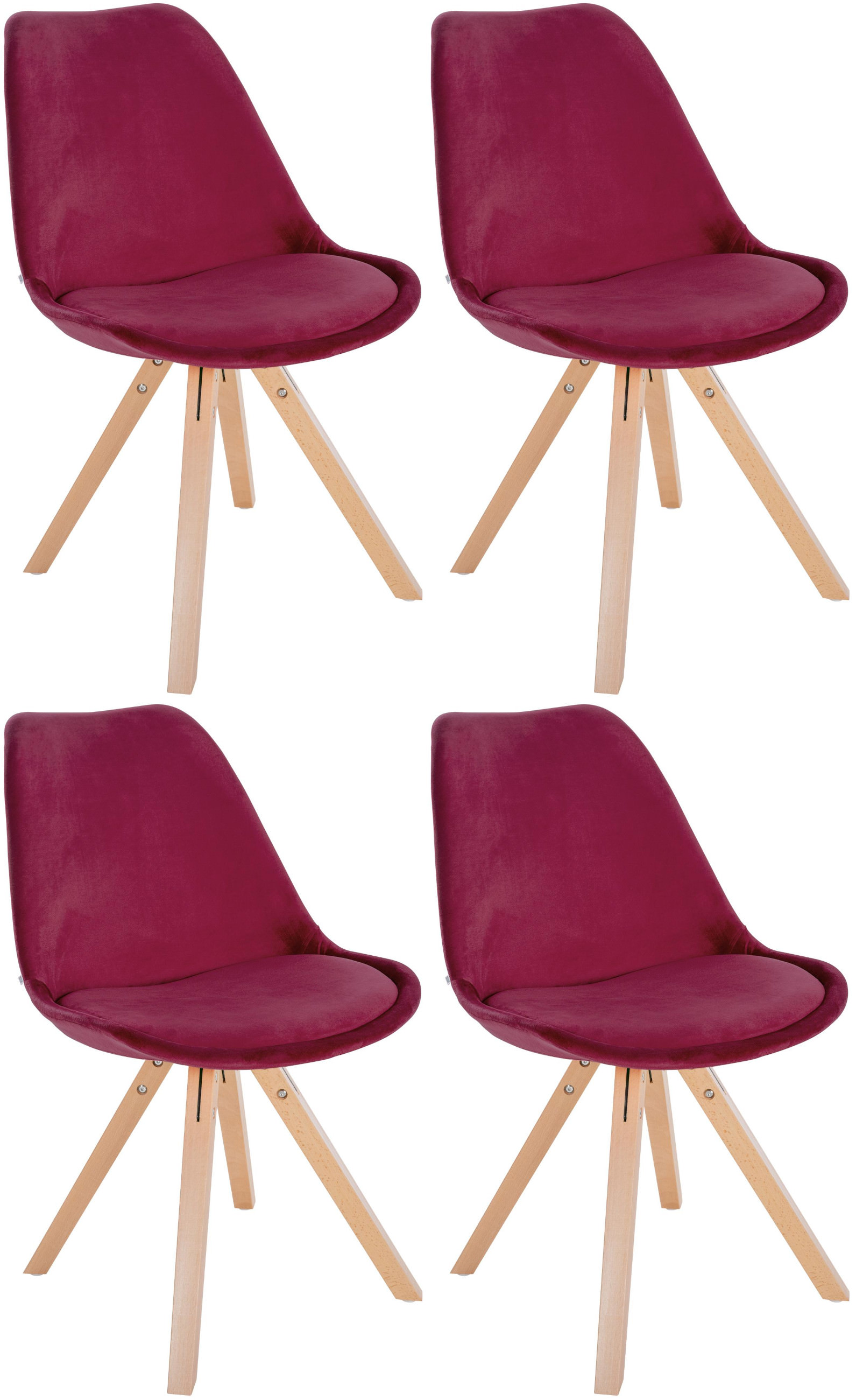 Lot de 4 chaises de salle à manger Sofia en velours Pieds en bois