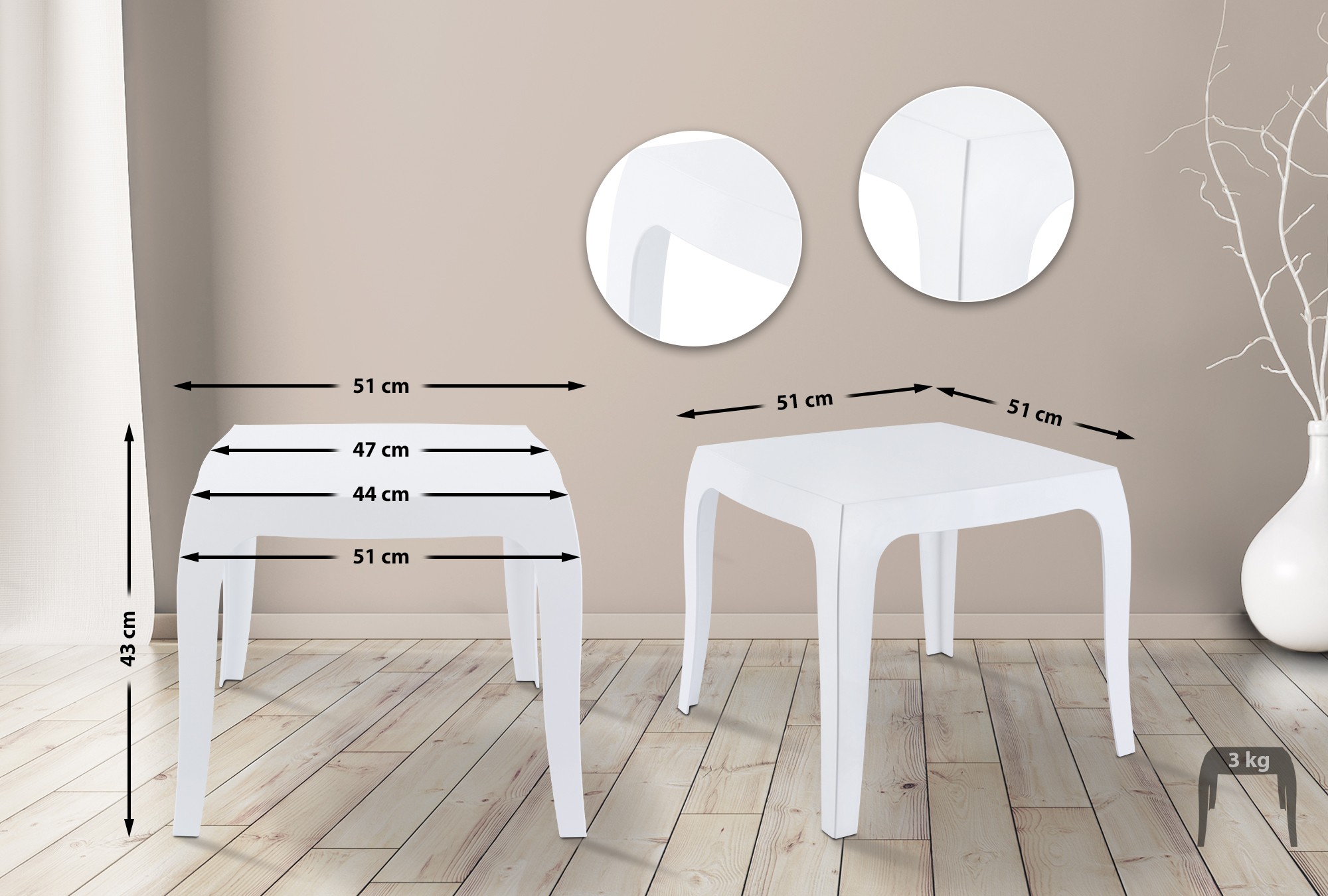 Table d'appoint Queen 50 x 50 cm