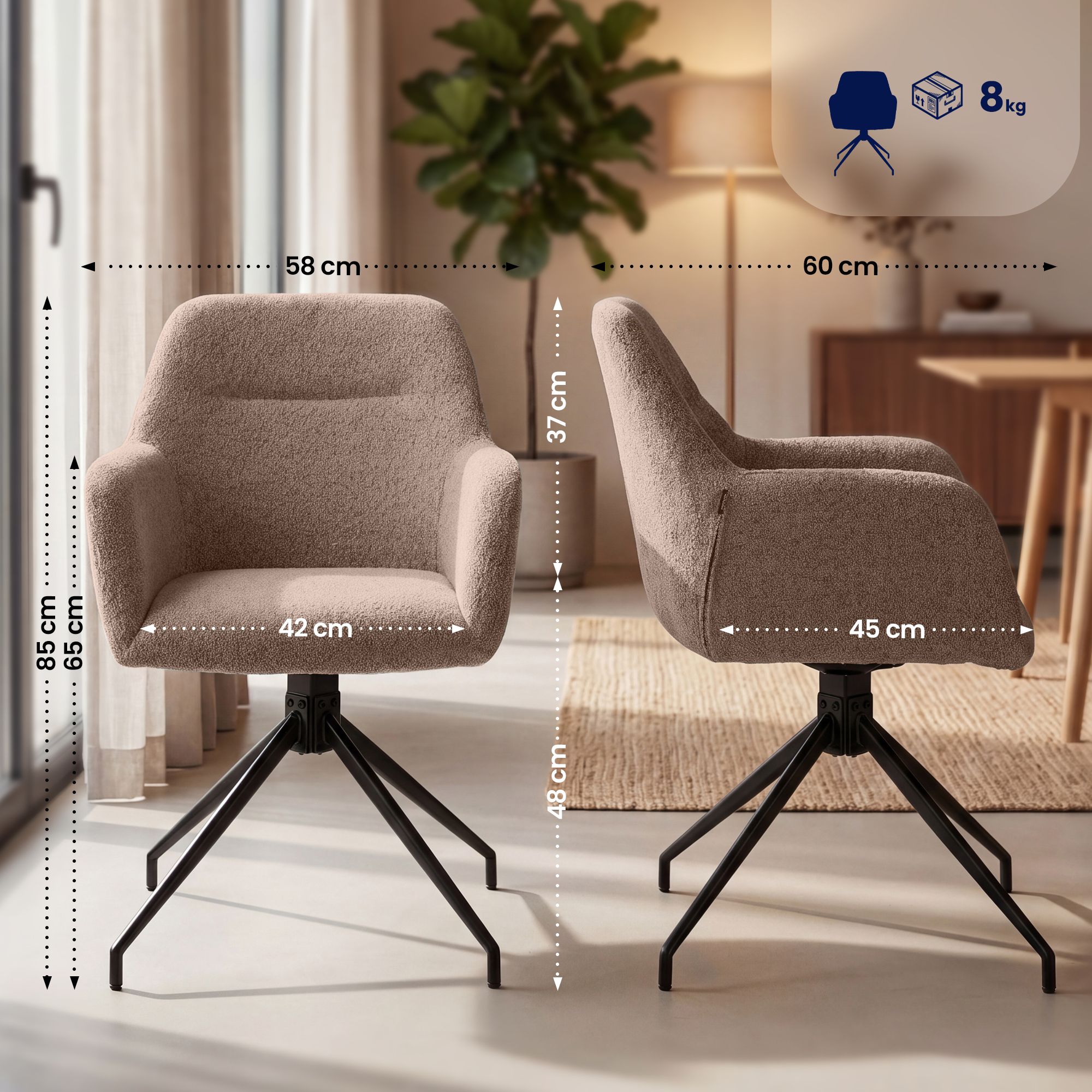 Lot de 2 Chaises de Salle à Manger Merlinda en Tissu Bouclette