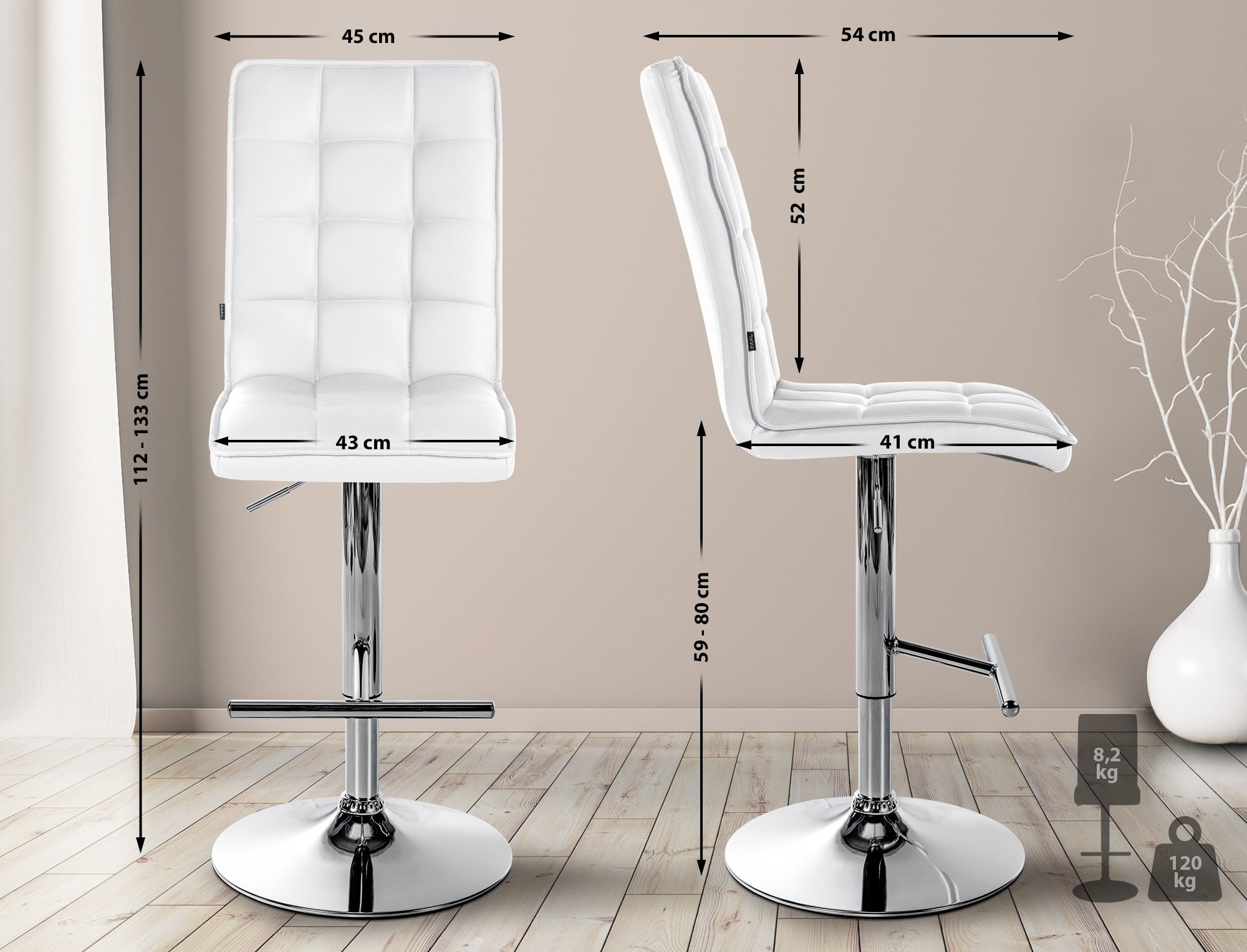 Tabouret de bar Peking en Similicuir réglable et pivotant