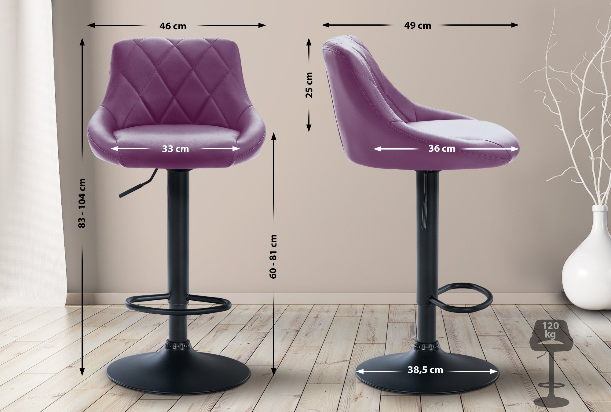 Tabouret de bar Lazio en similicuir avec pied en métal