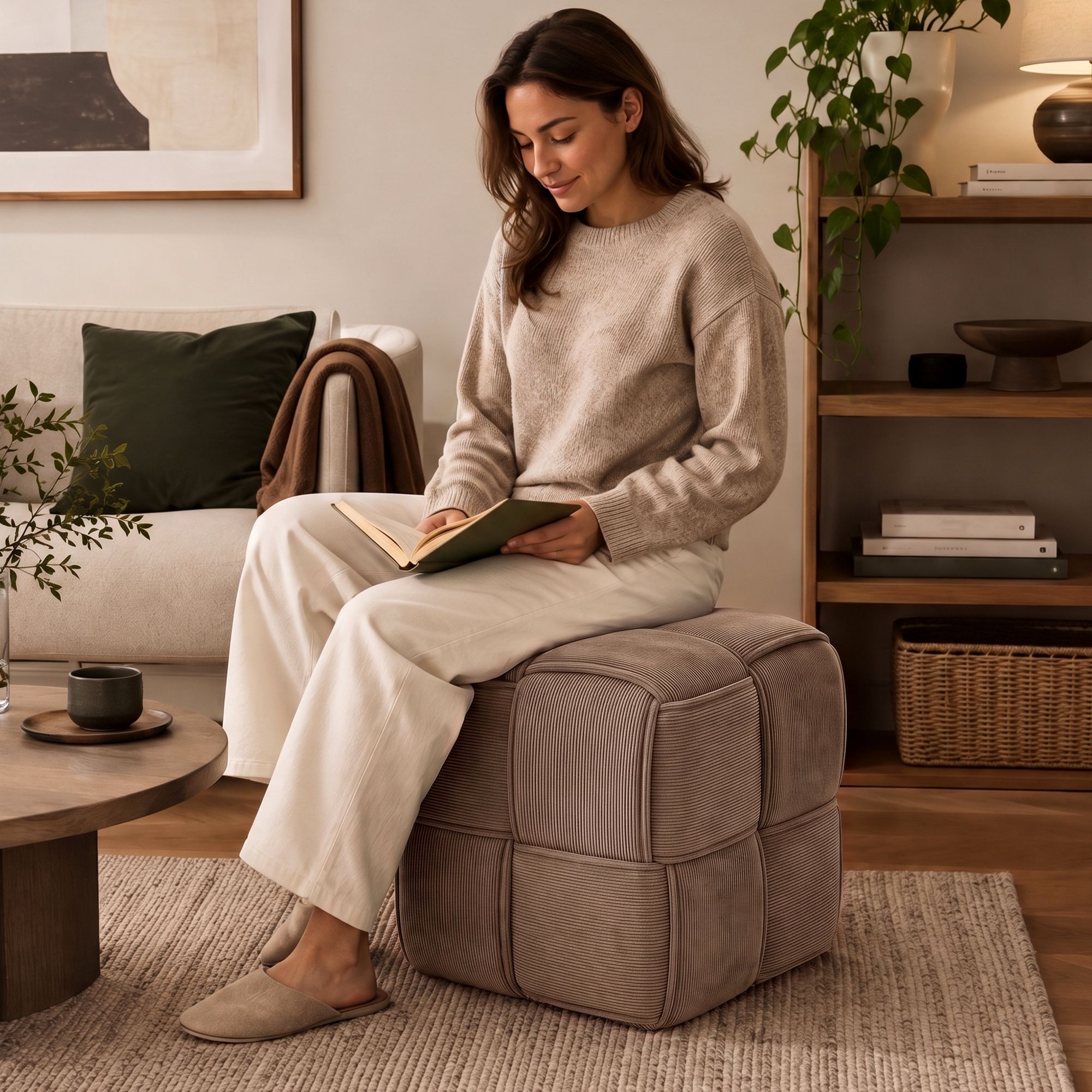 Tabouret en velours côtelé Forinta confortable et design