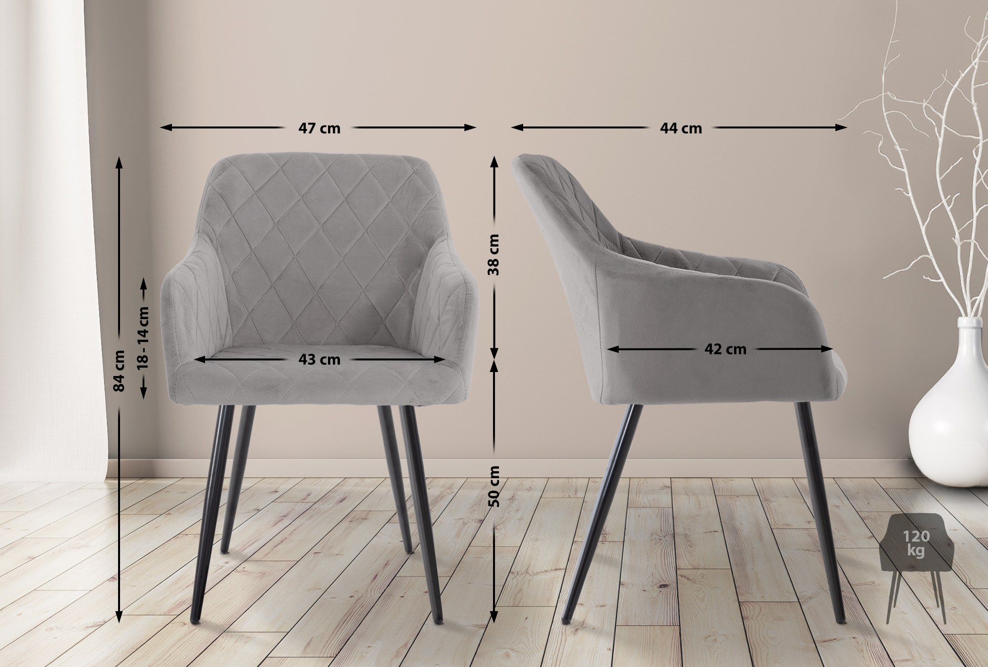 Lot de 4 chaises de salle à manger Shila avec Piètement en Métal noir