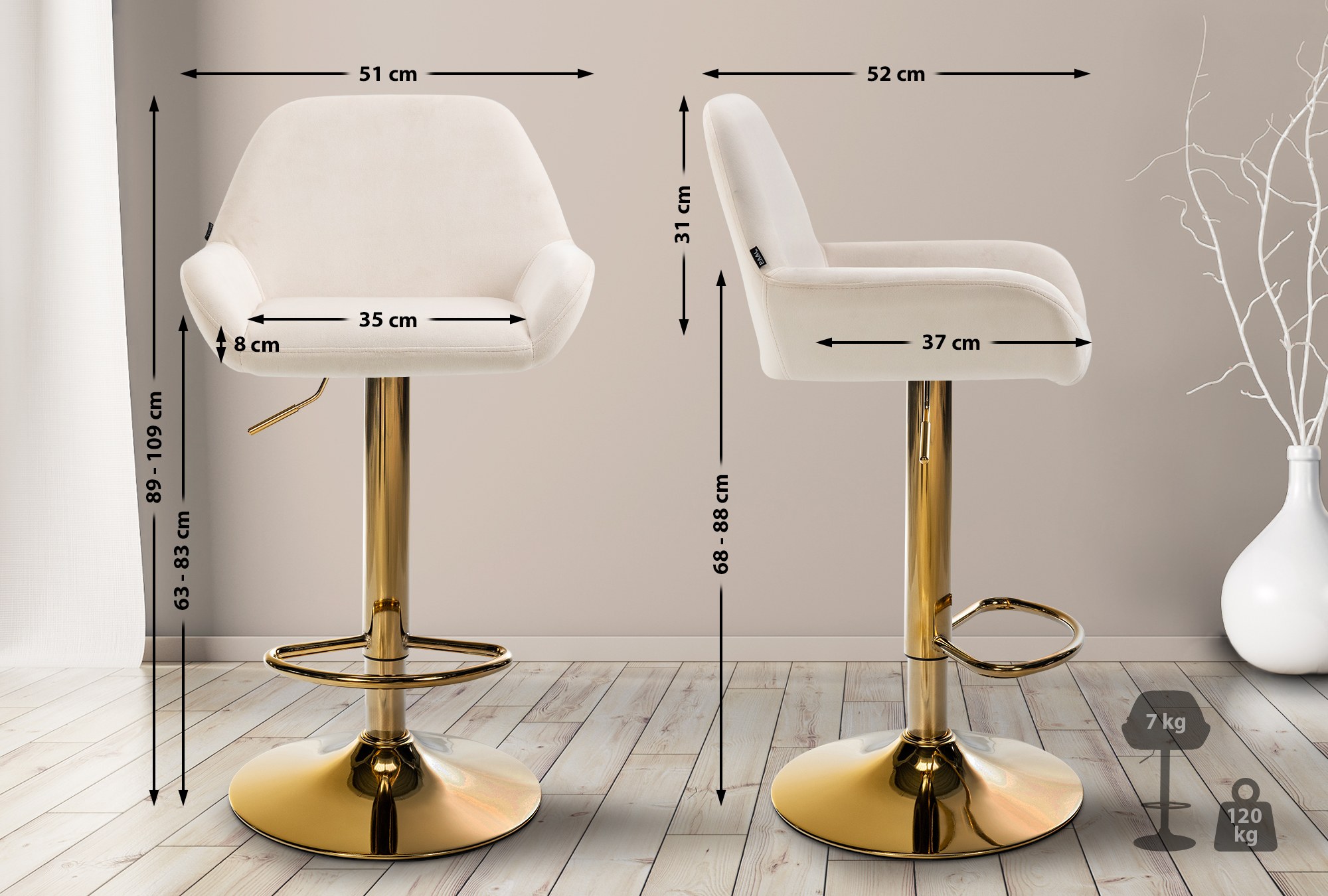 Tabouret de bar Braga or velours