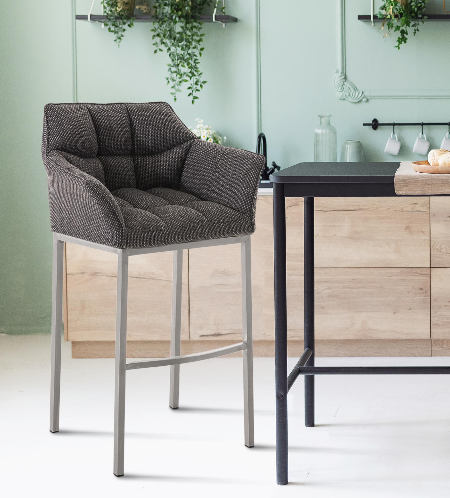 Tabouret de bar Damaso en tissu avec cadre à quatre pieds