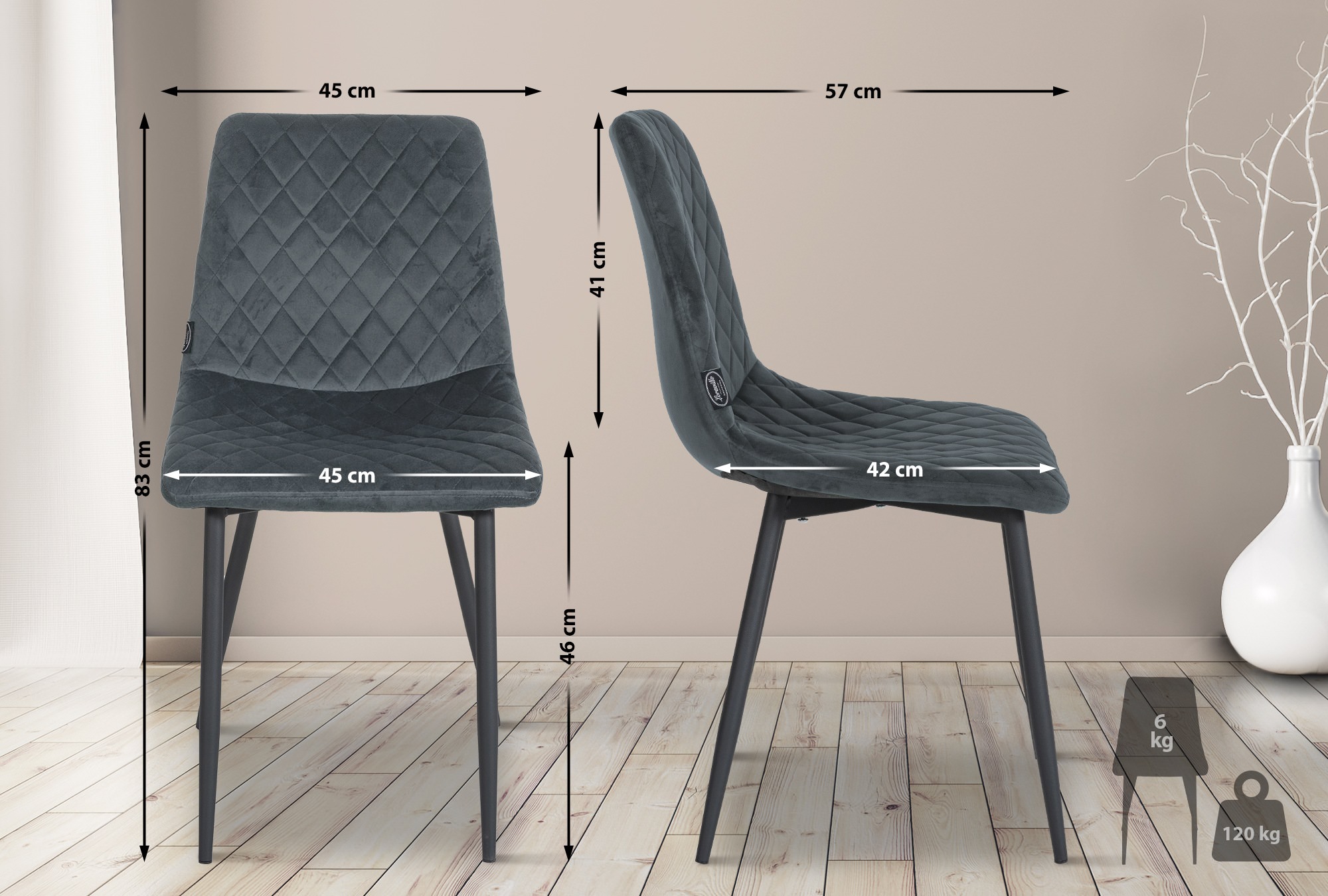 Lot de 4 chaises Telde velours