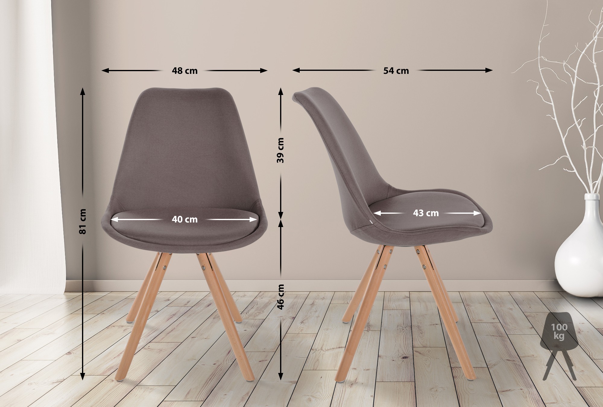 Chaise de salle à manger Sofia en Tissu avec Pieds en bois
