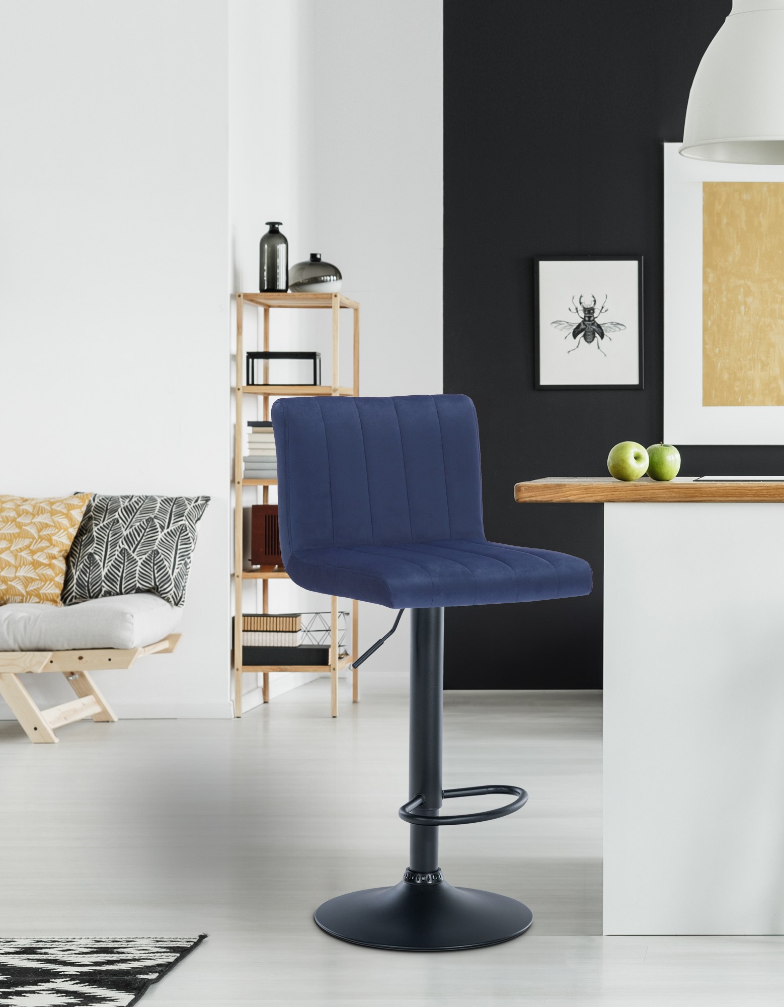 Tabouret de bar Jamie en Velours avec Piètement trompette en Métal