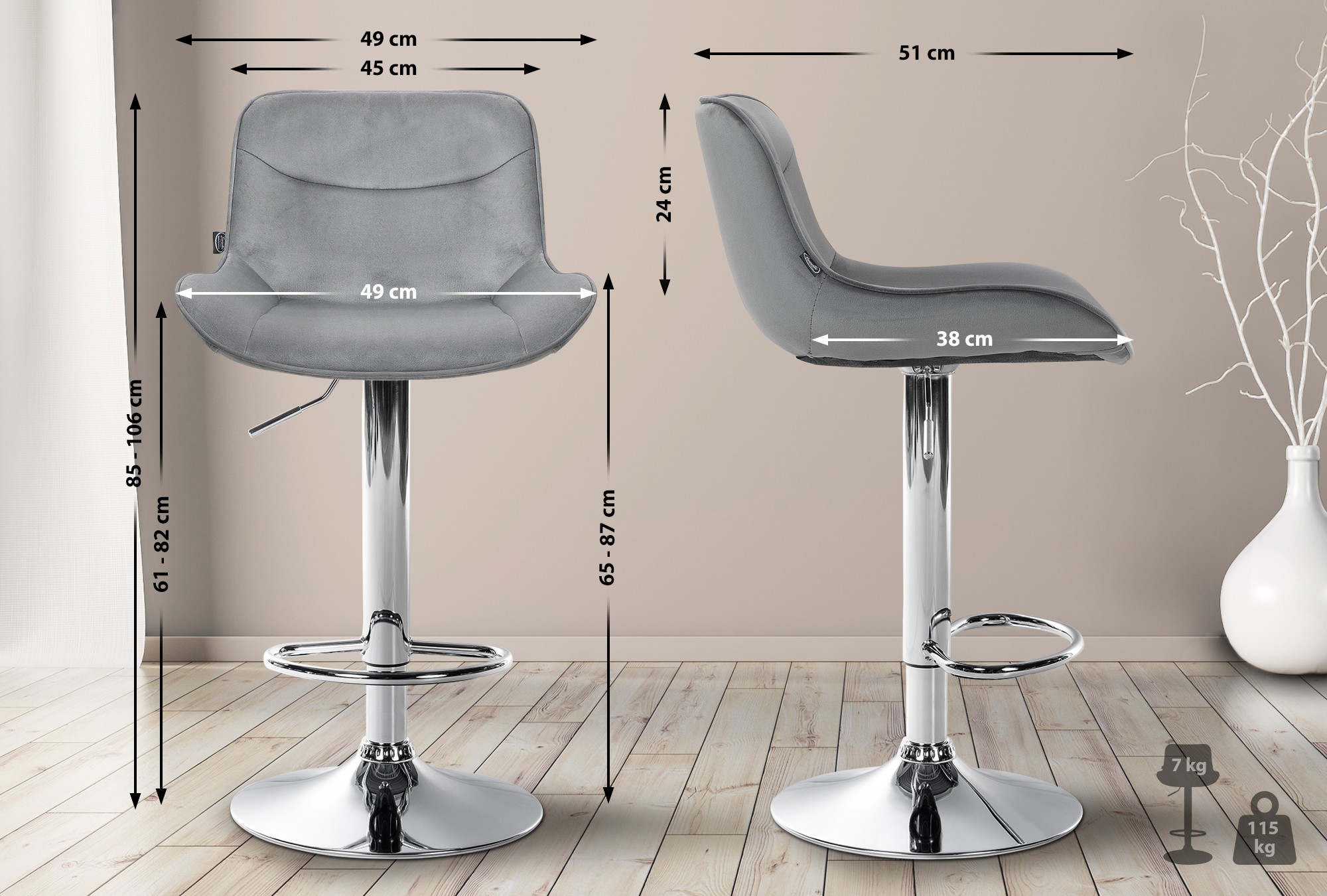 Tabouret de bar Vonore velours