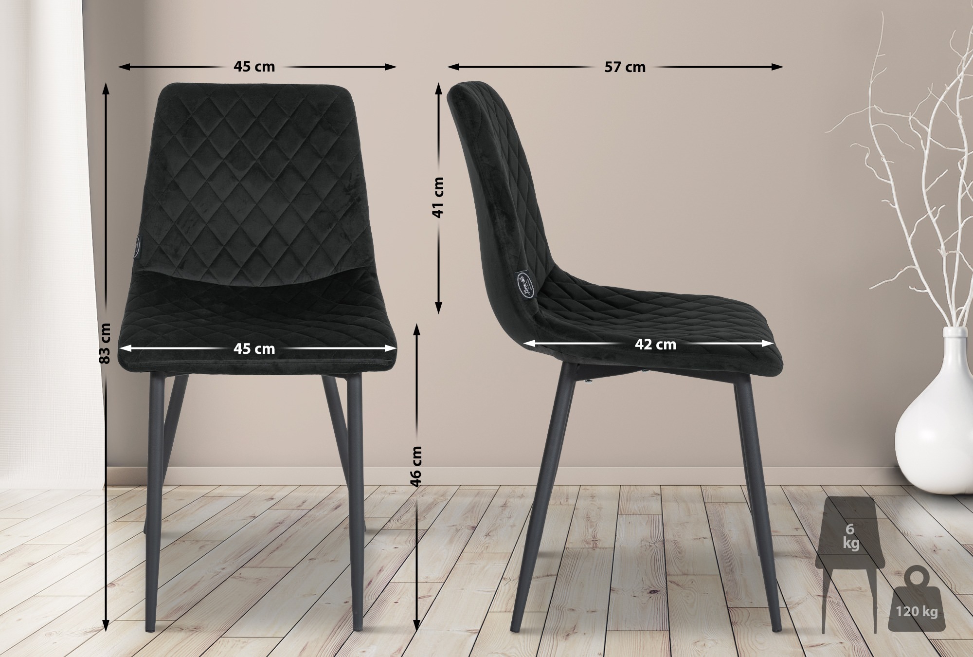 Lot de 4 chaises Telde velours